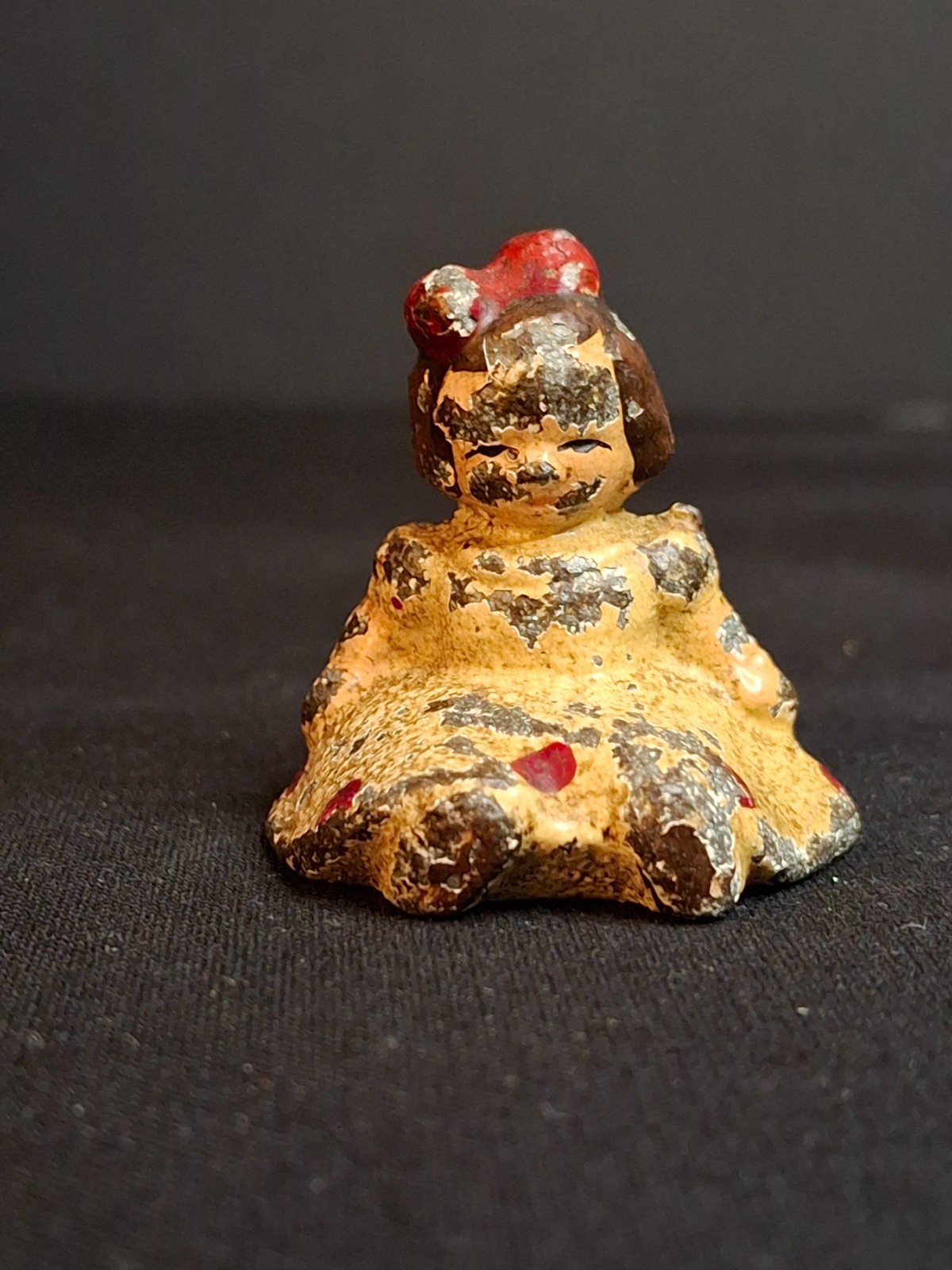 Antique Hubley Cast Iron Sitting Girl Paperweight Figurine Original Paint c1920s