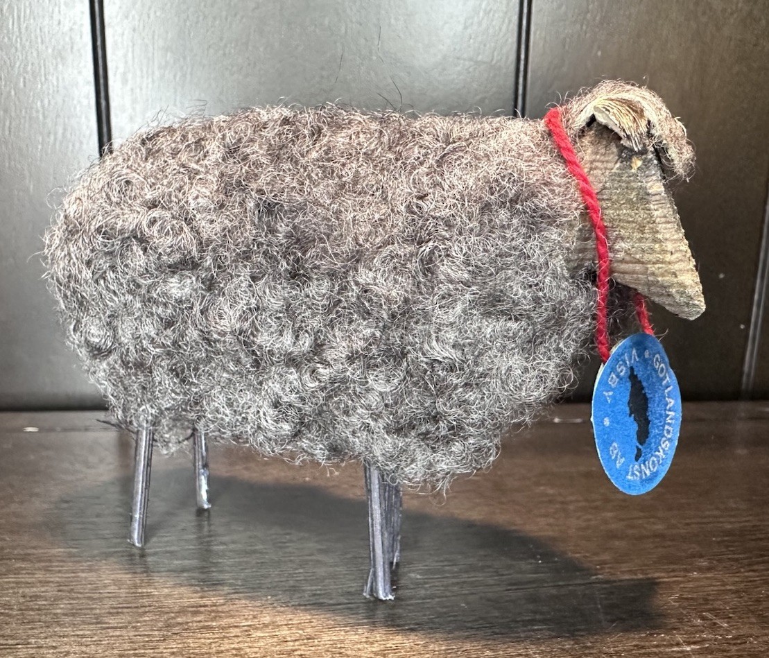 Vintage Swedish Gotlands Konst Ram Sheep Wooden Real Wool Carved Figurine