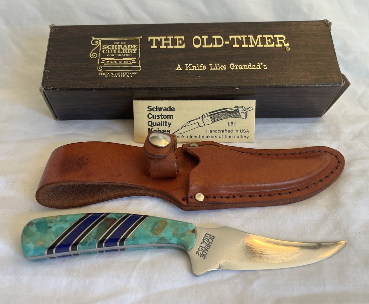 Custom USA Schrade Old Timer 152 152OT Sharpfinger Drop w/ Sheath and Box Used