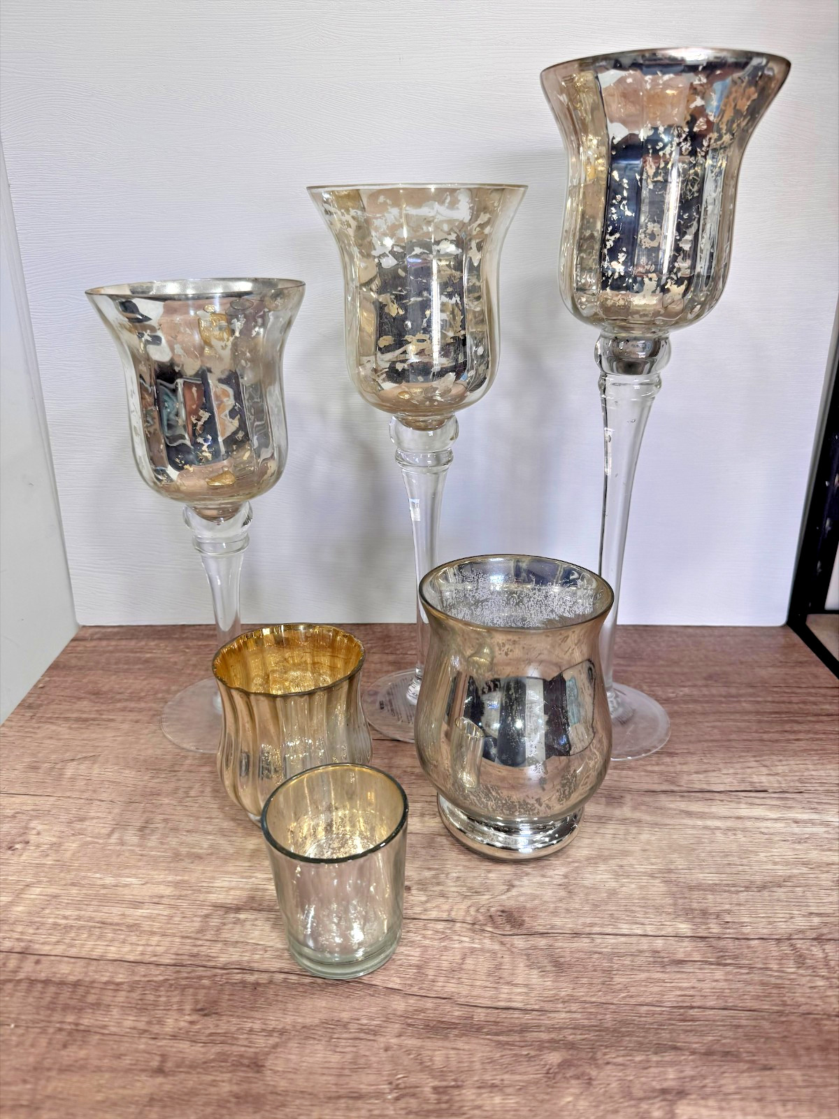 Ashland Mercury Glass Candle Holders Set of 6 Pillar Stands Assorted Heights