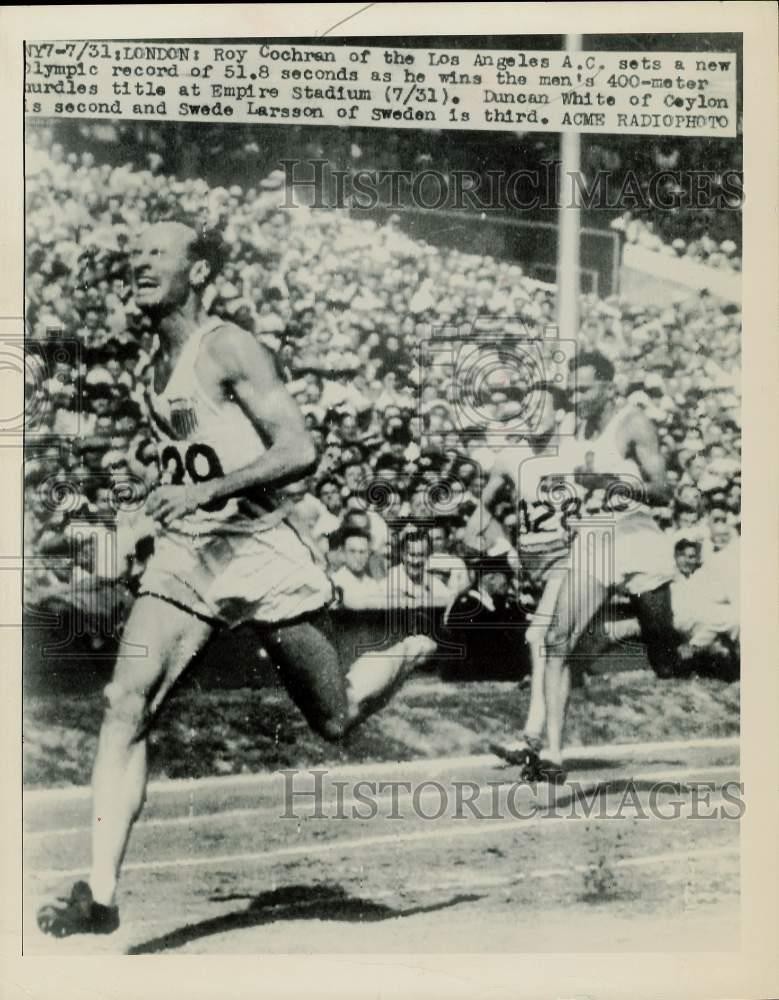 1948 Press Photo Roy Cochran sets new Olympic hurdles record, England
