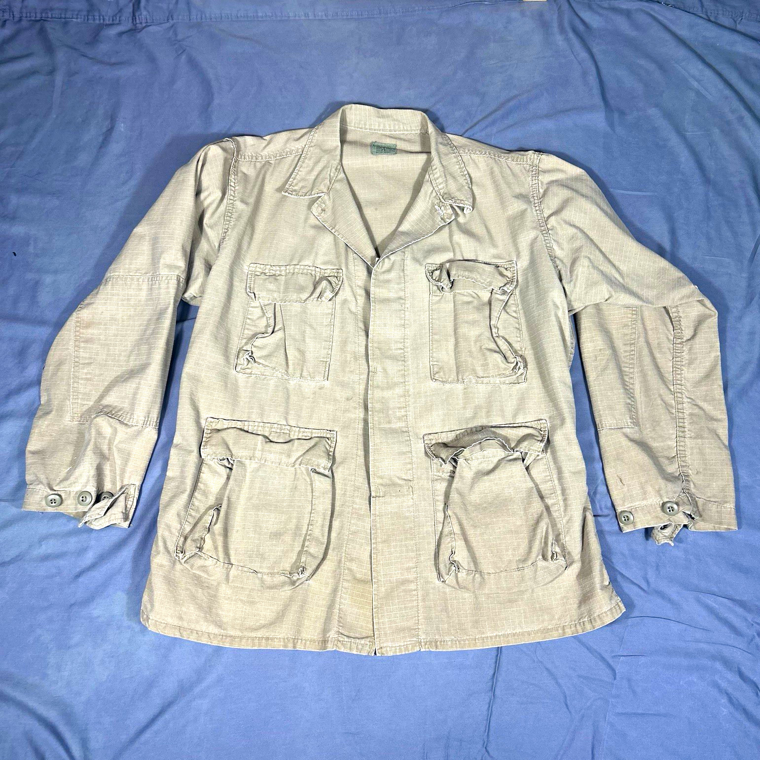 U.S. Army Korean War 1951 Field Jacket Shirt Khaki Striped Cotton L Reg