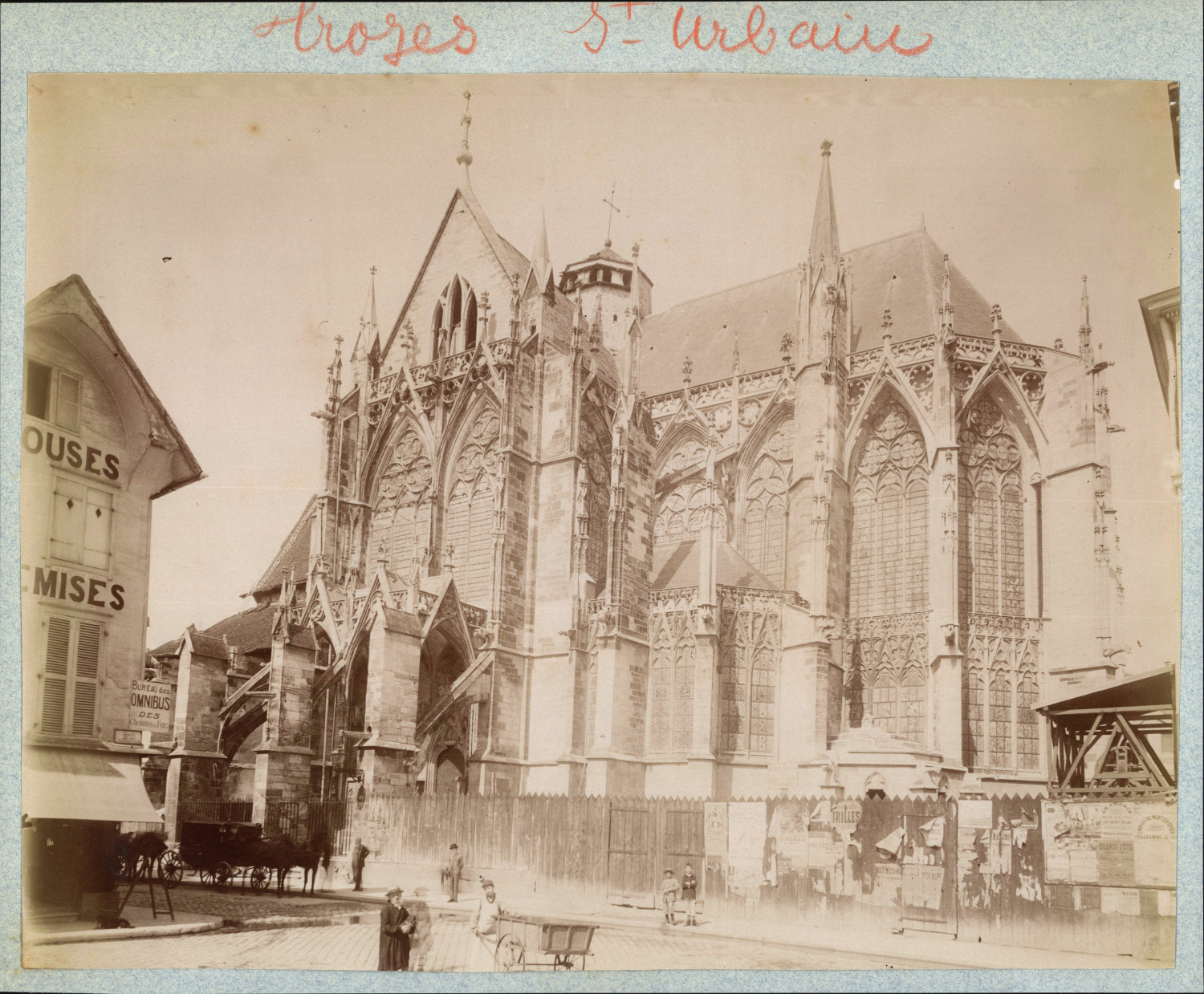 France, Troyes, Animated Street in front of the Basilica Saint-Urbain vintage albumen prin