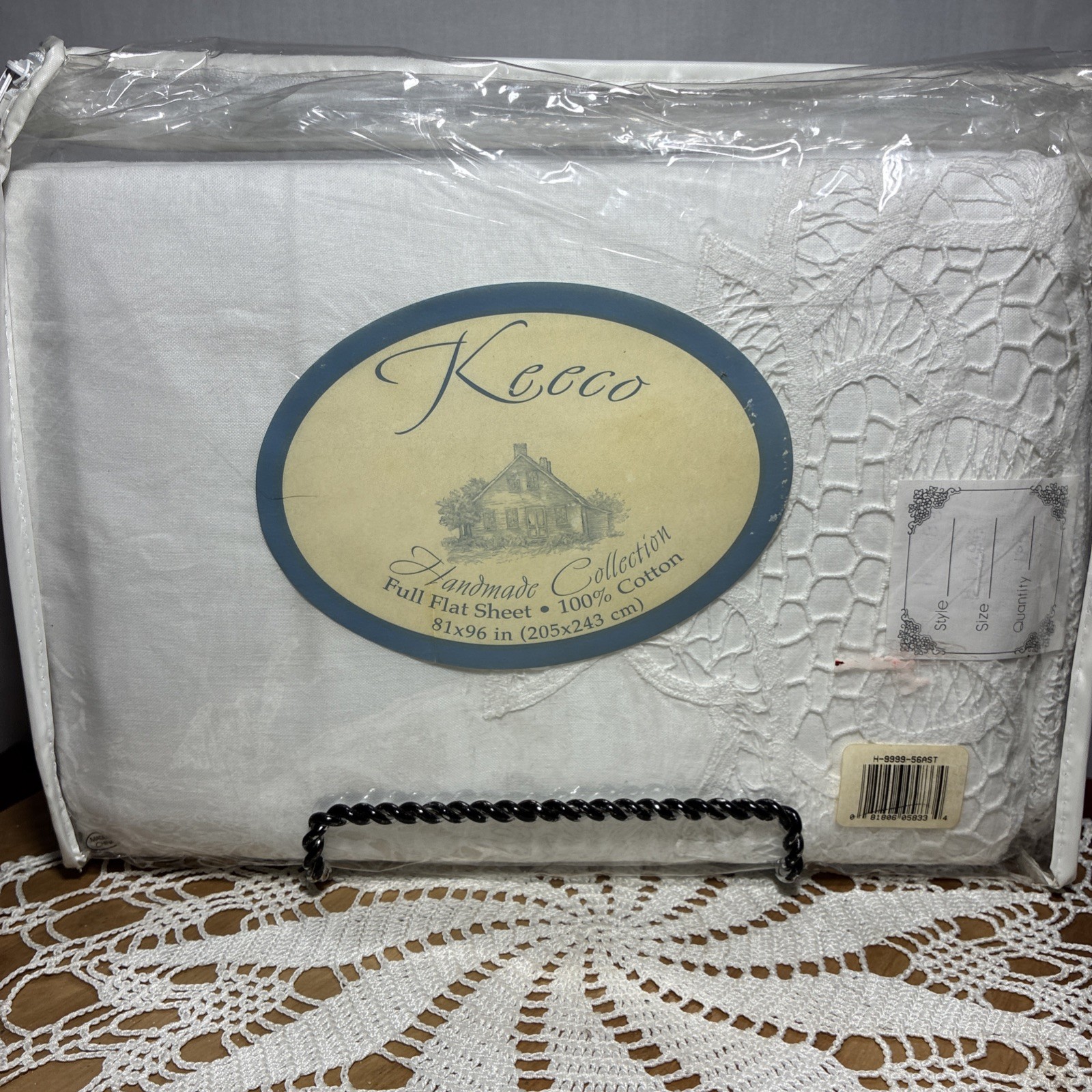 New Vintage Keeco full flat sheet 100% Cotton Handmade Lace 81 X 96 White