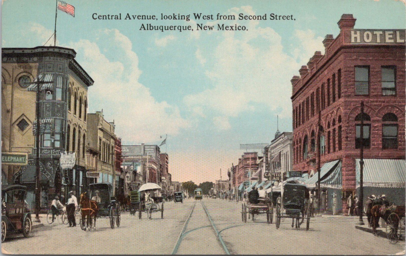 Lithograph Albuquerque New Mexico Street Scene on Central Avenue early 1900s