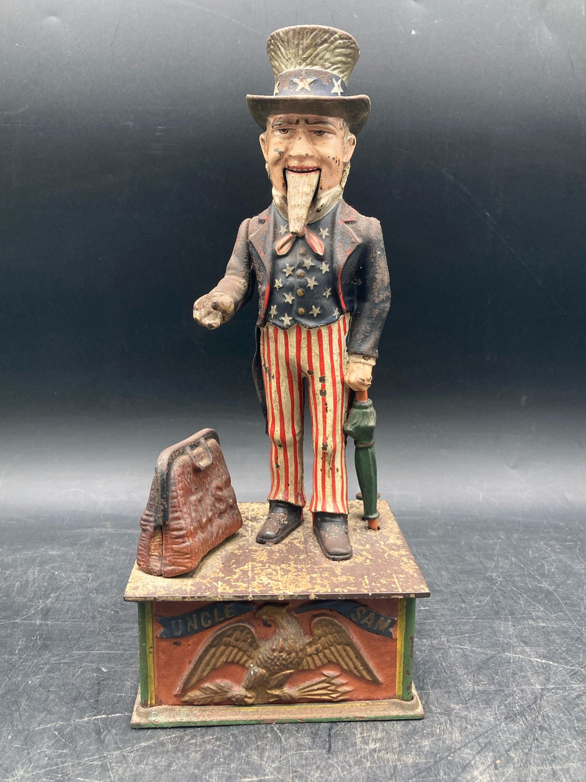Antique Original 1886 Shepard Hardware Uncle Sam Mechanical Coin Bank