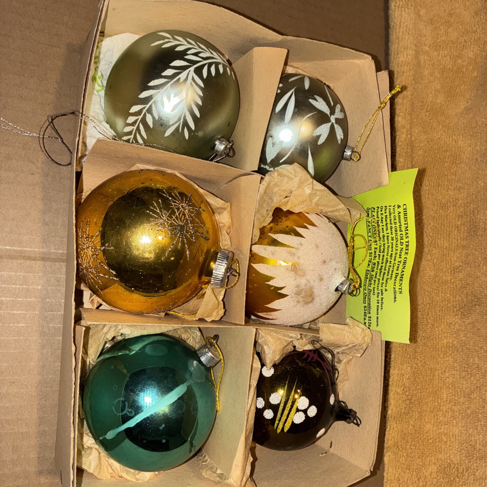 6 Vintage Large Mercury Glass Christmas Ornaments 3 1/4 6 Vintage Large Mercury Glass Christmas Ornaments 3 1/4