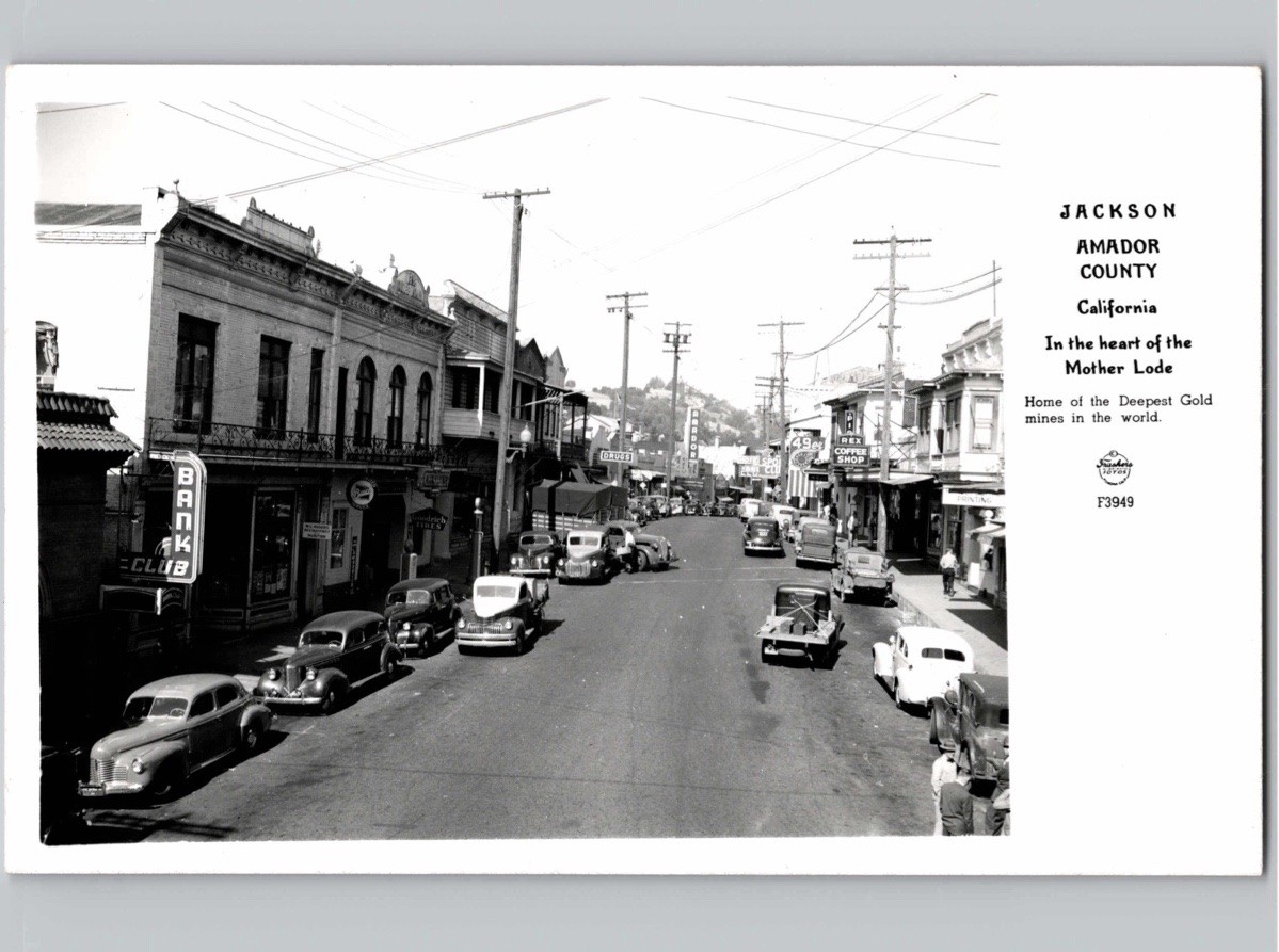 c1945 Main Street & Cars Jackson California CA Frashers RPPC Real Photo Postcard