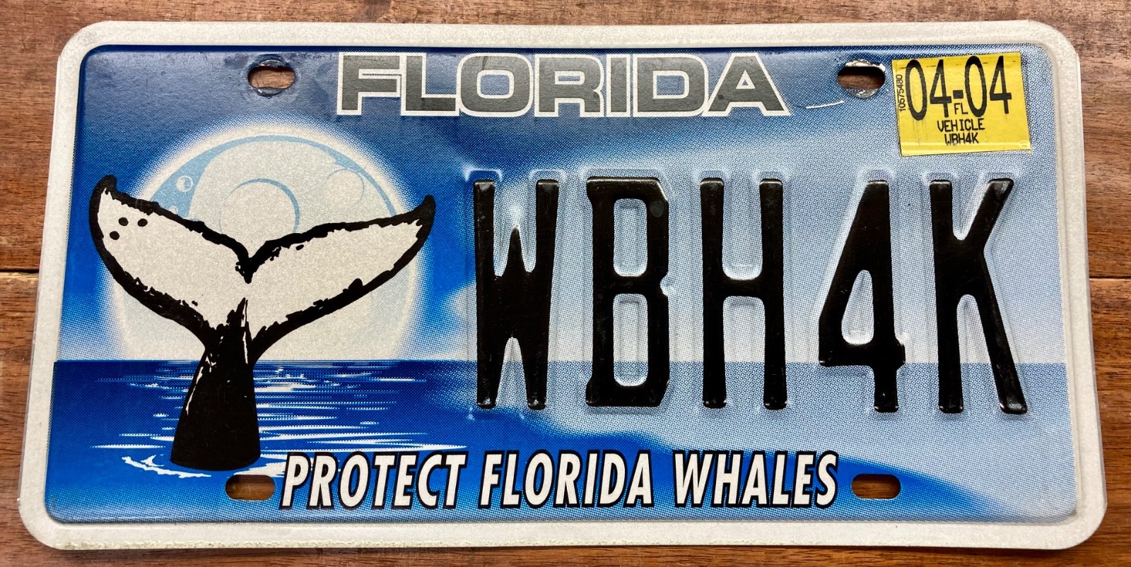 NICE, EARLY BASE PROTECT FLORIDA WHALES, SPECIAL ORDER  LICENSE PLATE, WBH4K