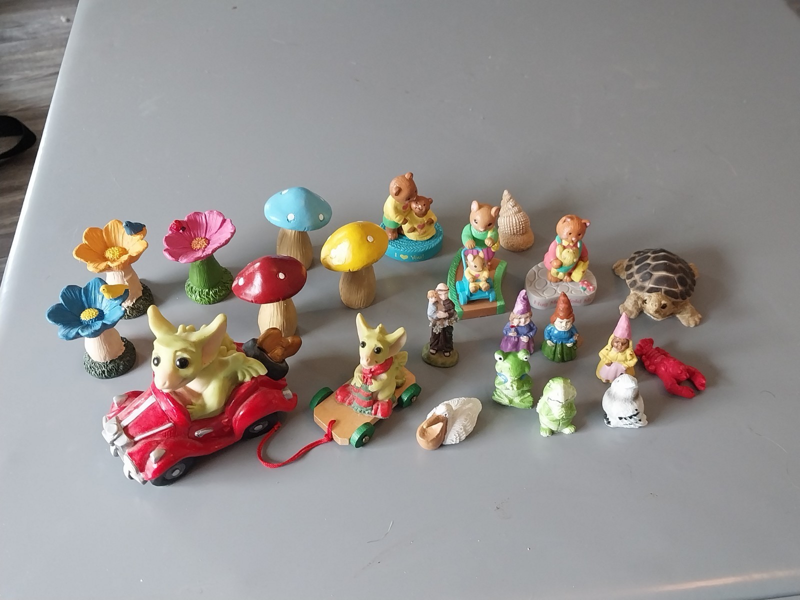 MINIATURES LOT: Whimsical Dragon, Avon Bears, Mushrooms, Flowers, Animals , IDK? MINIATURES LOT: Whimsical Dragon, Avon Bears, Mushrooms, Flowers, Animals , IDK?