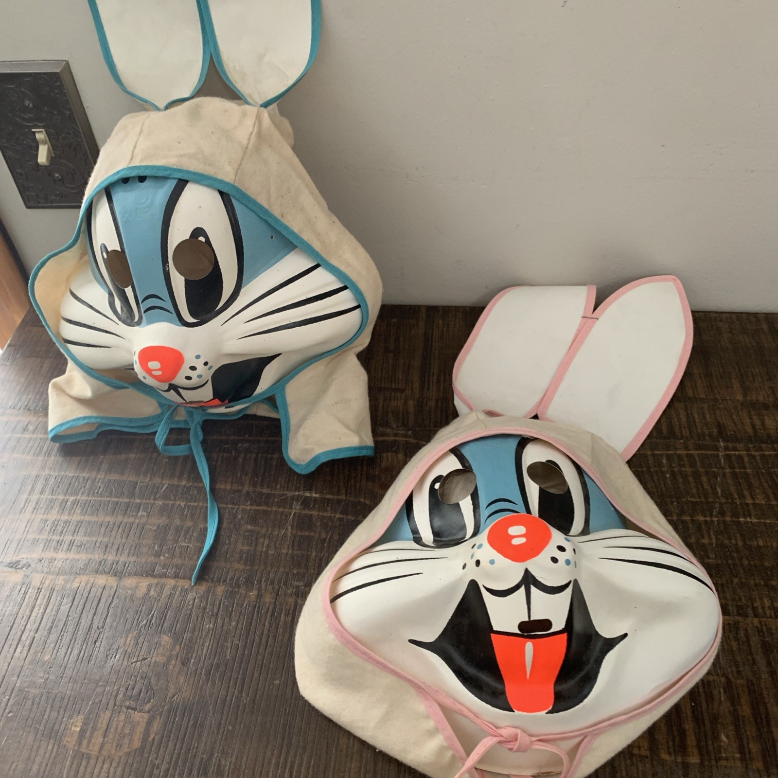 Vintage 1968-1970 Collegeville Costumes Kids Bugs Bunny Plastic Masks.  Qty 2