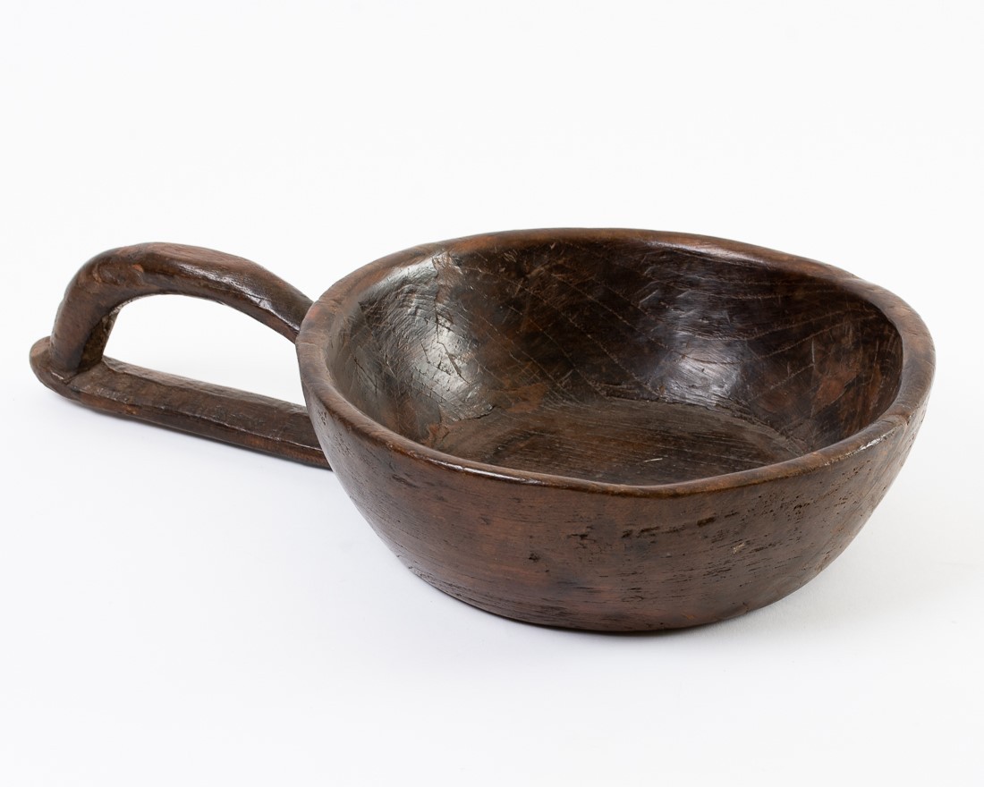 Antique Philippine Ifugao Tribe Carved Wood Bowl with Looped Handle 17\