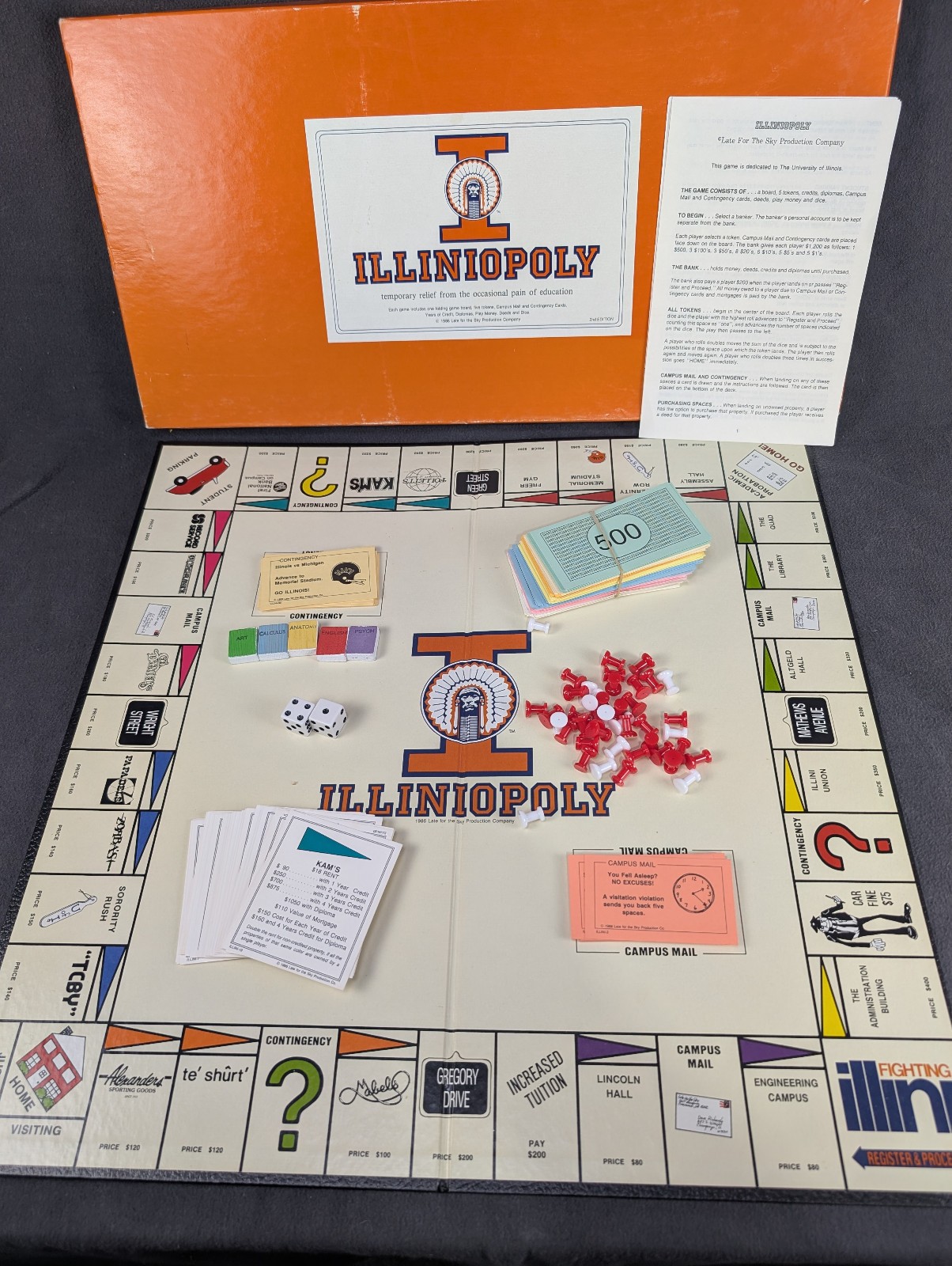 Illiniopoly University of Illinois College Monopoly Style Board Game Complete
