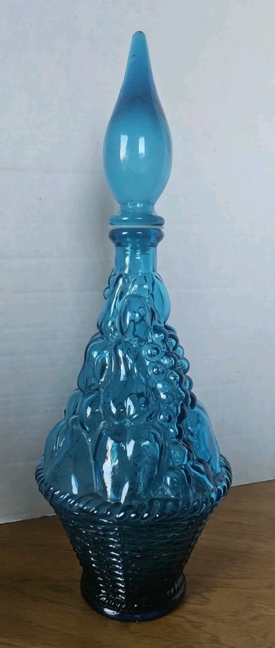 VTG Empoli Teal Blue Fruit Basket Italian Genie Bottle Decanter Stopper 16\