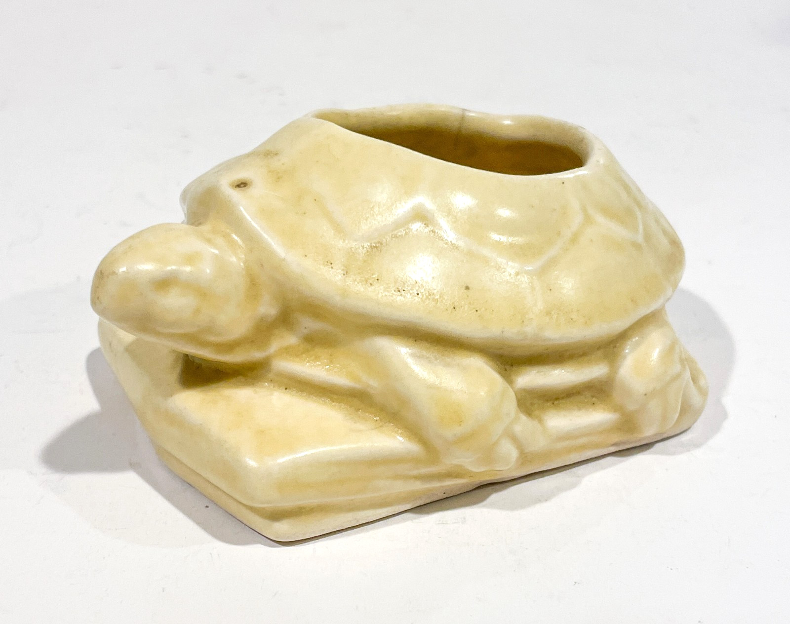 Vintage NELSON MCCOY Pottery Yellow TURTLE Flower Holder 1940s Mini Planter RARE