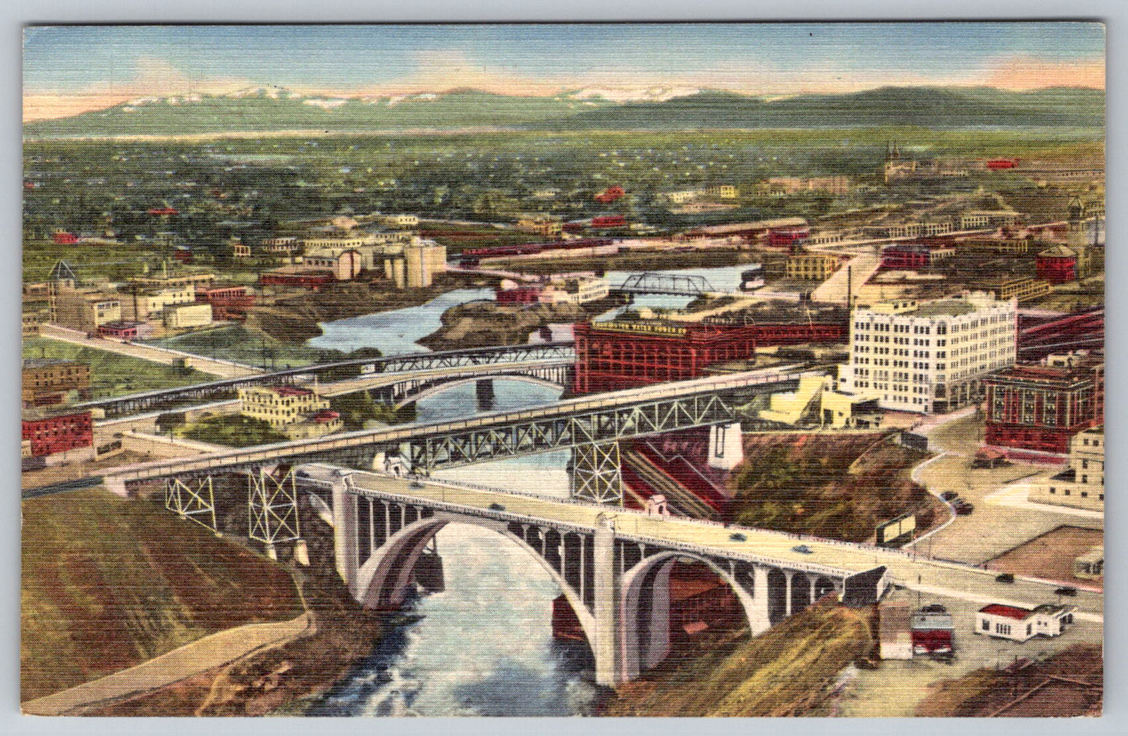 c1940s Spokane WA Seven Bridges Waterfalls Scenic View Postcard