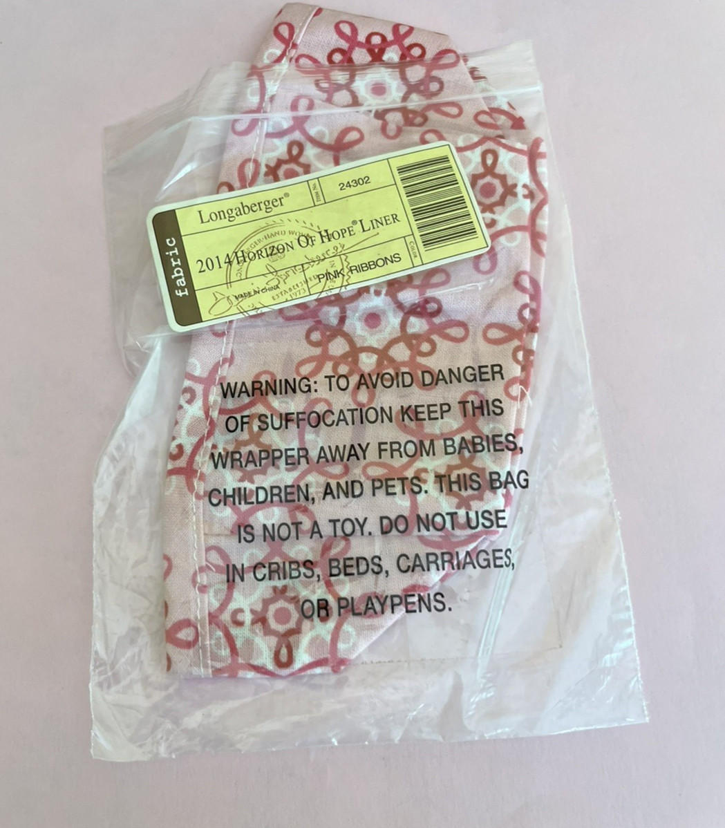 Longaberger Fabric Liner for 2014 Horizon of Hope Basket 24302 Pink Ribbons  NEW