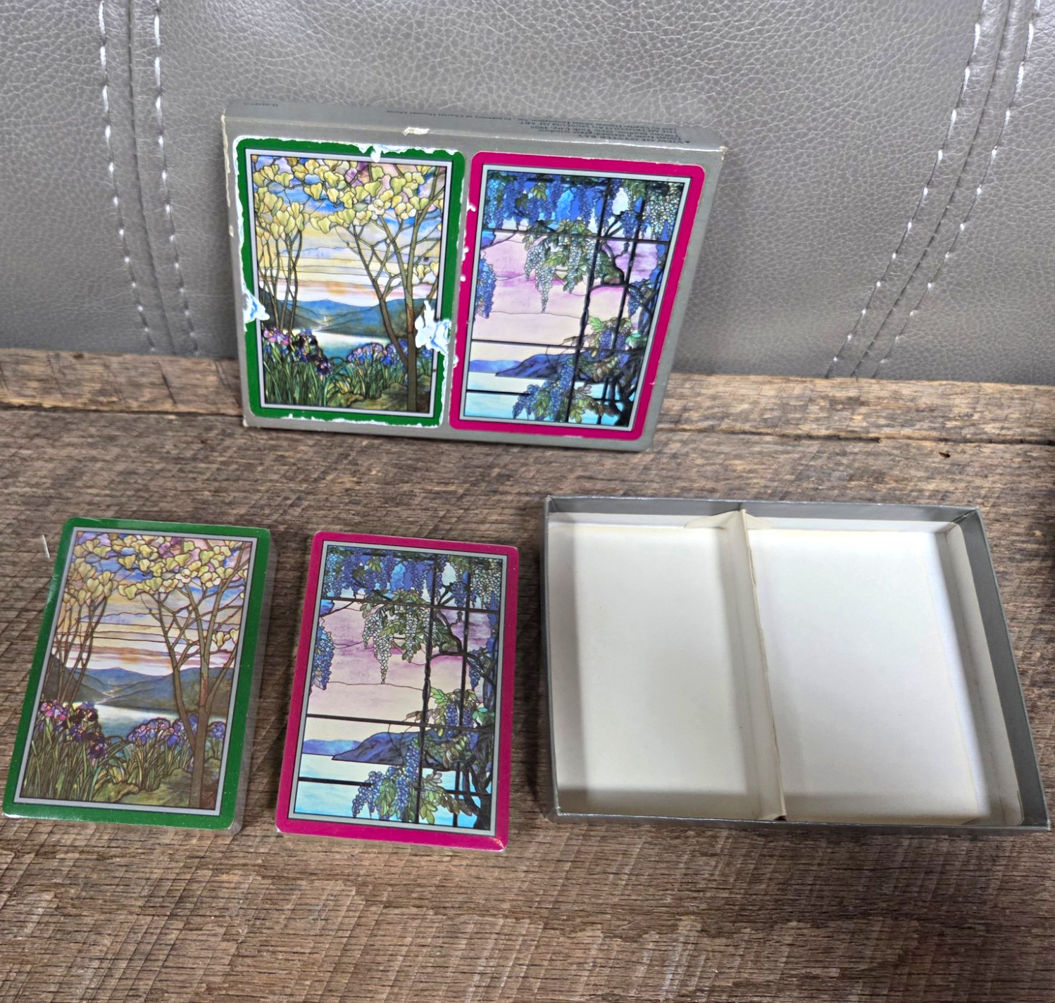 Vintage MMA Tiffany Windows Playing Cards Double Deck Sealed Glass Art 1990s B1O