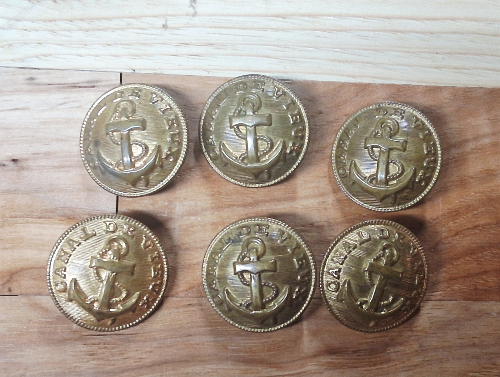 Lot Of 6 Vintage Canal de Vieux Navy Military Anchor Brass Buttons Lot Of 6 Vintage Canal de Vieux Navy Military Anchor Brass Buttons