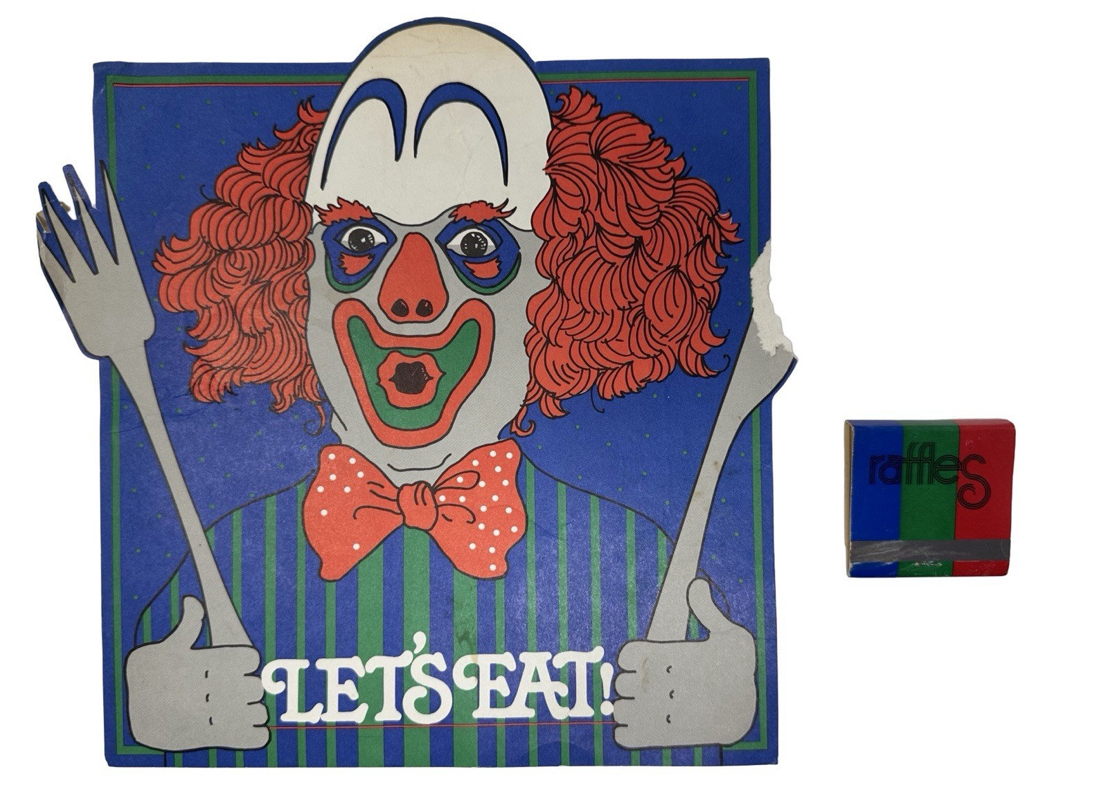 1983 Raffles Restaurant Kids Menu Matchbook Vintage Clown Advertising Lot