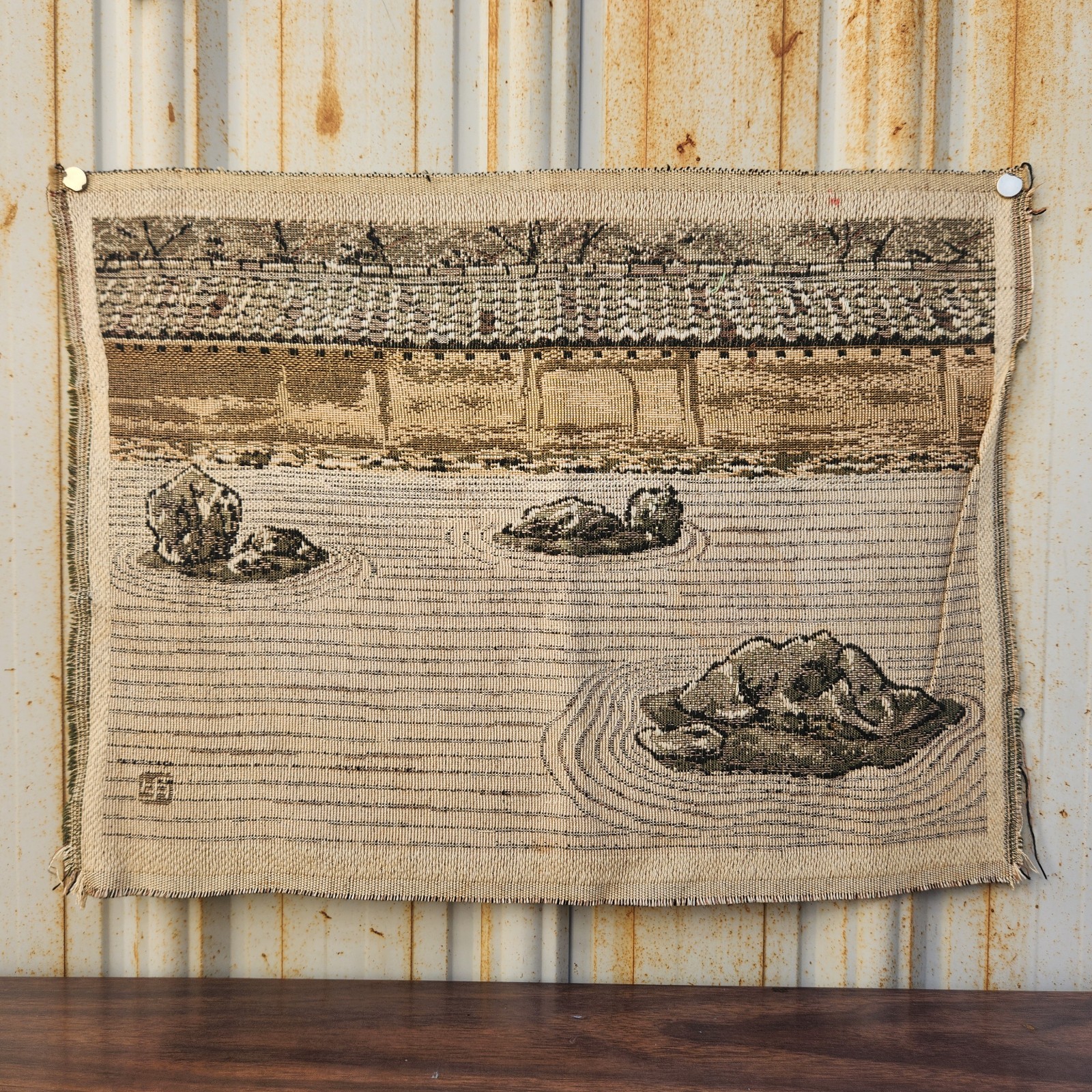 Vintage Nishijin Gobelin Style Tapestry Japanese Zen Rock Garden Reiki 15x11