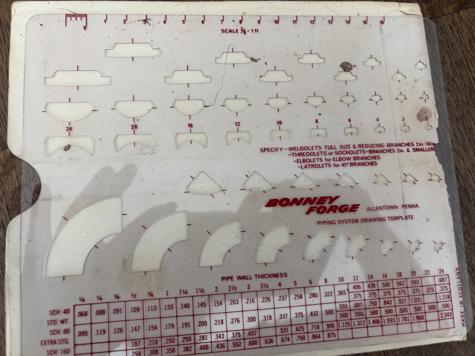Vintage Bonney Forge Piping System Drawing Template Drafting Tool w Sleeve