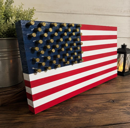 American Flag Rustic Wooden - 9mm shell for the stars 18.5 inches by 9.5 inches American Flag Rustic Wooden - 9mm shell for the stars 18.5 inches by 9.5 inches