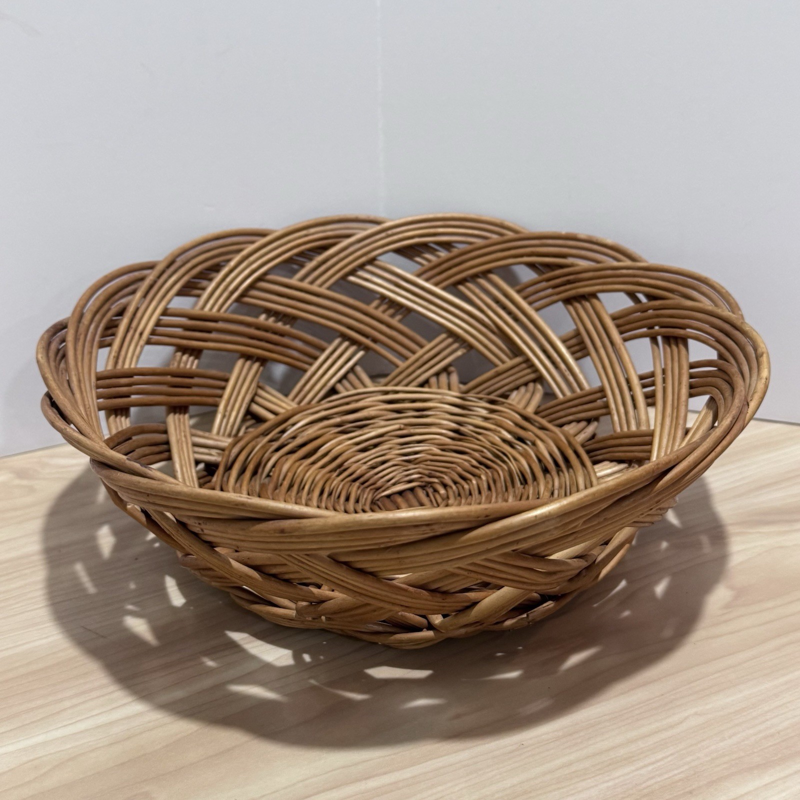 VTG Wicker Woven Basket Bowl Open Weave Braided Farmhouse Cottagecore Bread