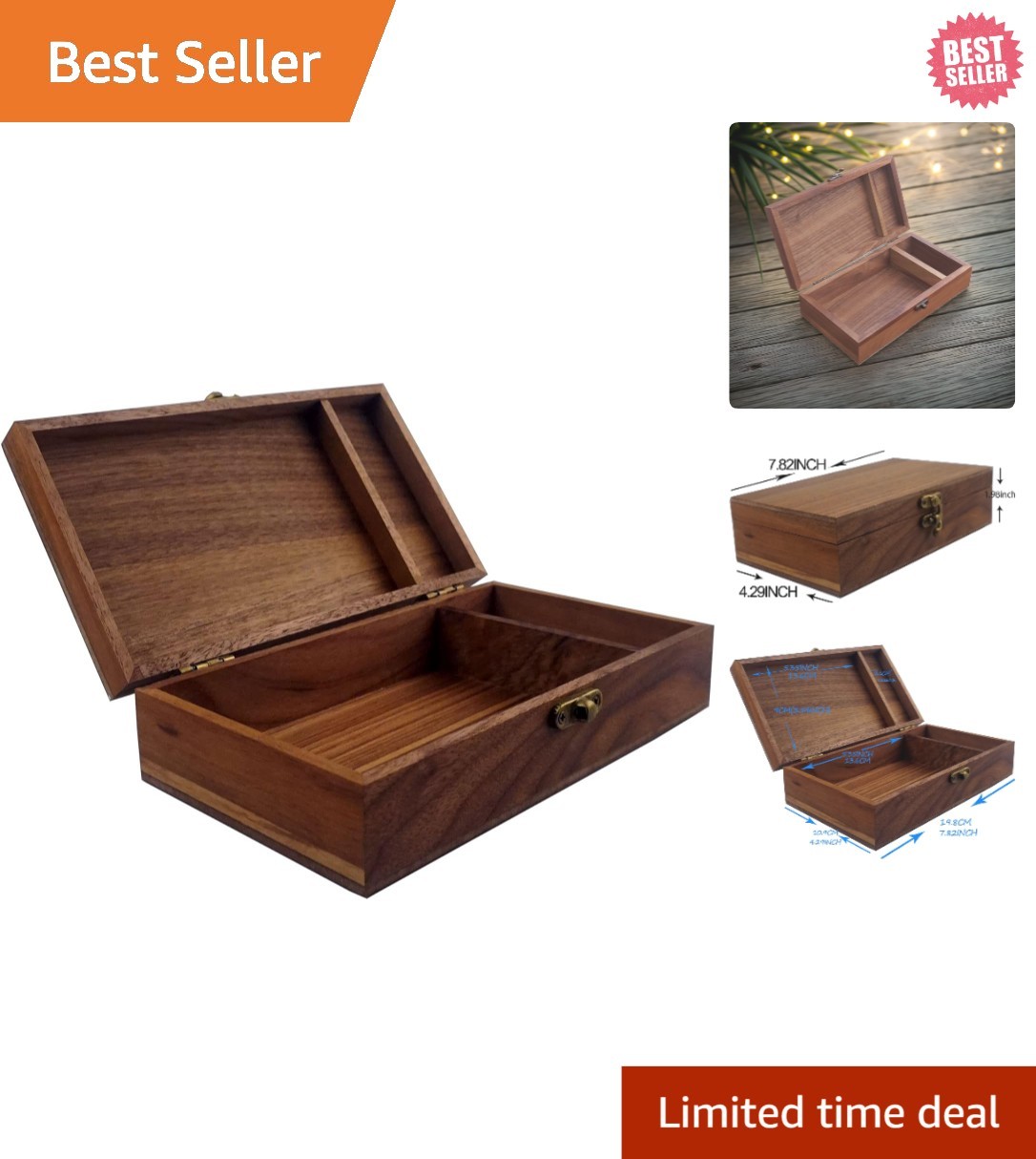 Genuine Walnut Wooden Box for Jewelry, Photos & Keepsakes - Portable Design Genuine Walnut Wooden Box for Jewelry, Photos & Keepsakes - Portable Design