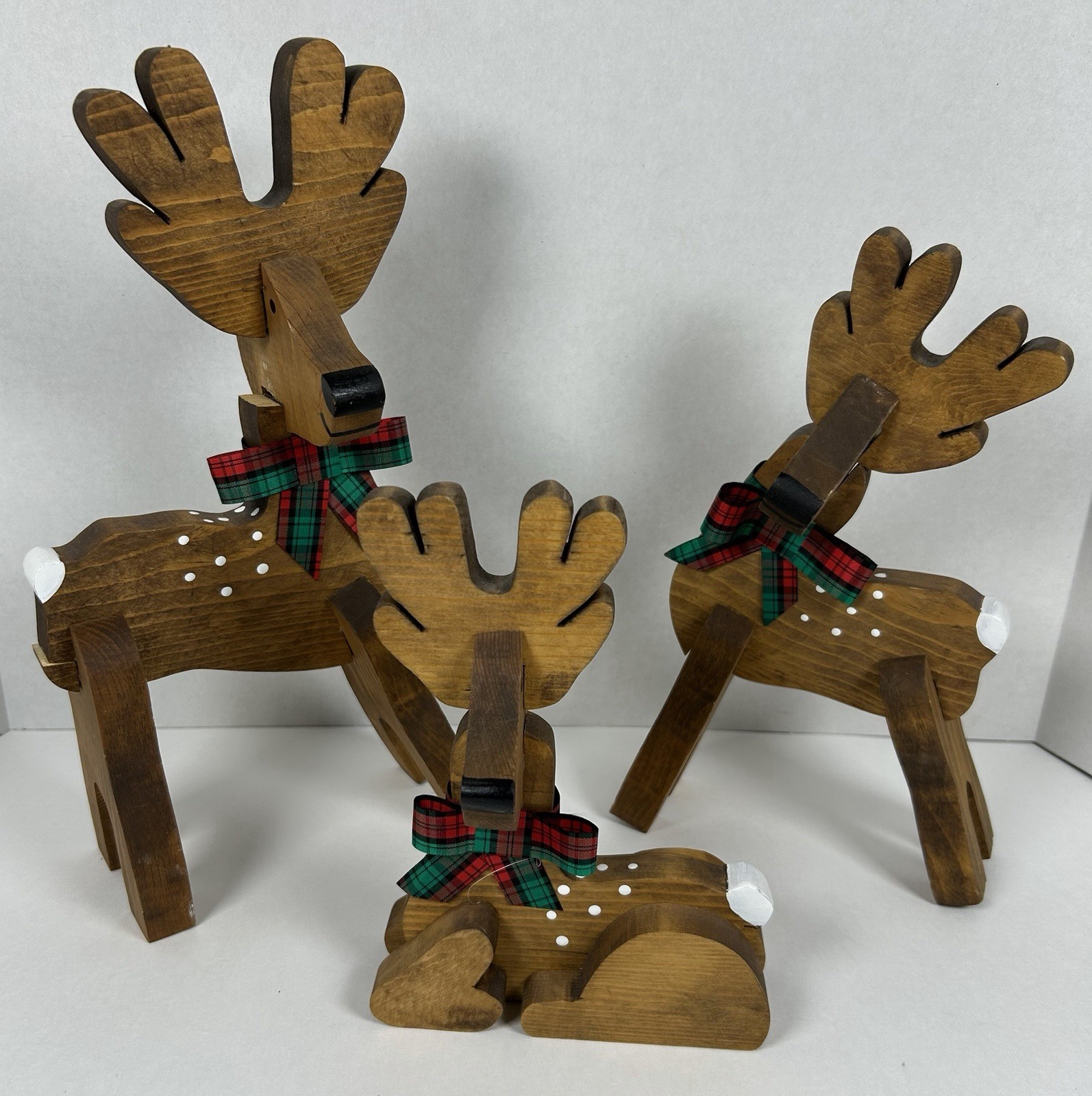 VTG Wooden Handmade Christmas Reindeer Tabletop Decor Set of 3 Holiday