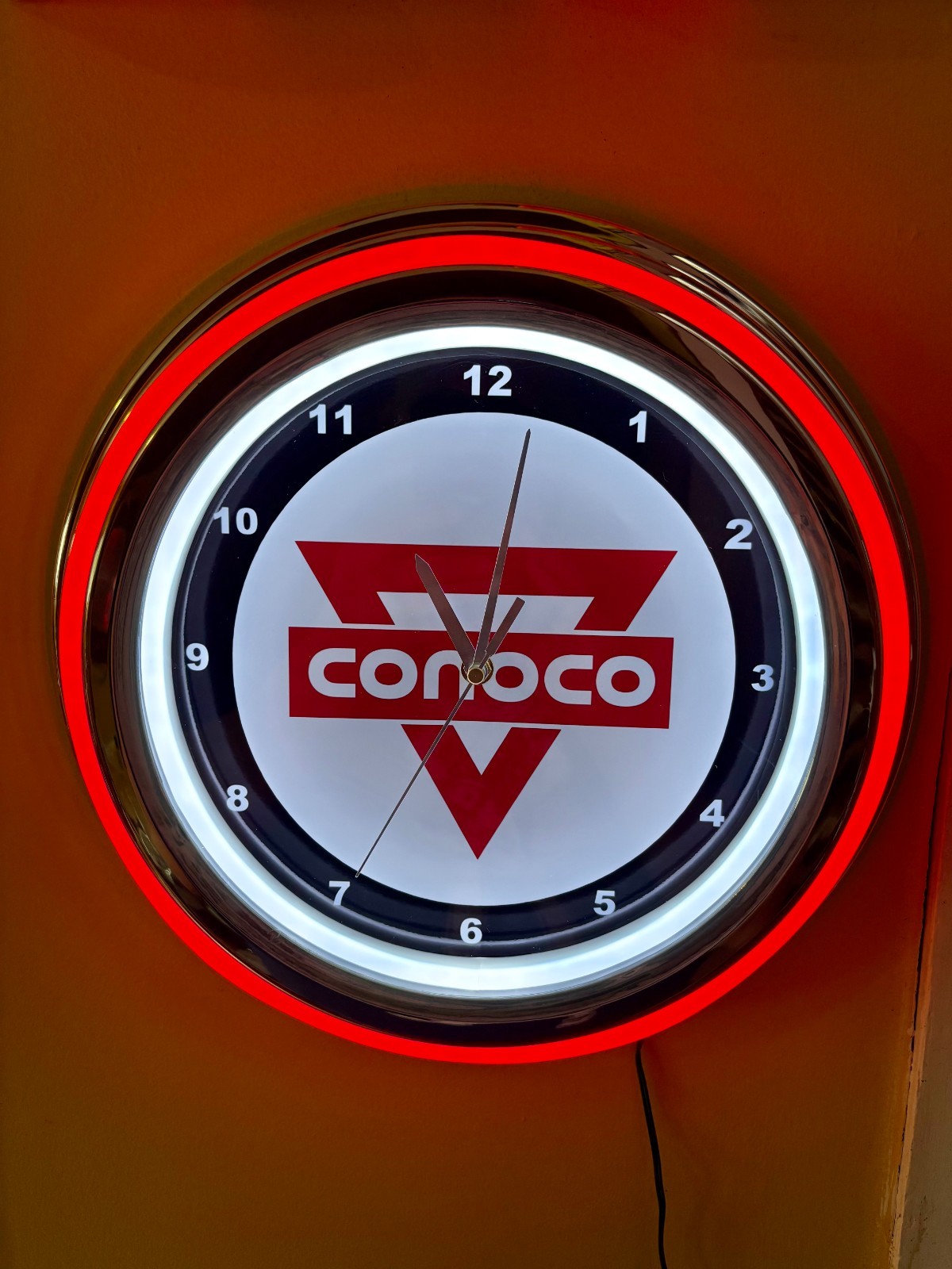 Conoco Oil Gas Station Garage Man Cave Red Neon Style Retro LED Clock Sign