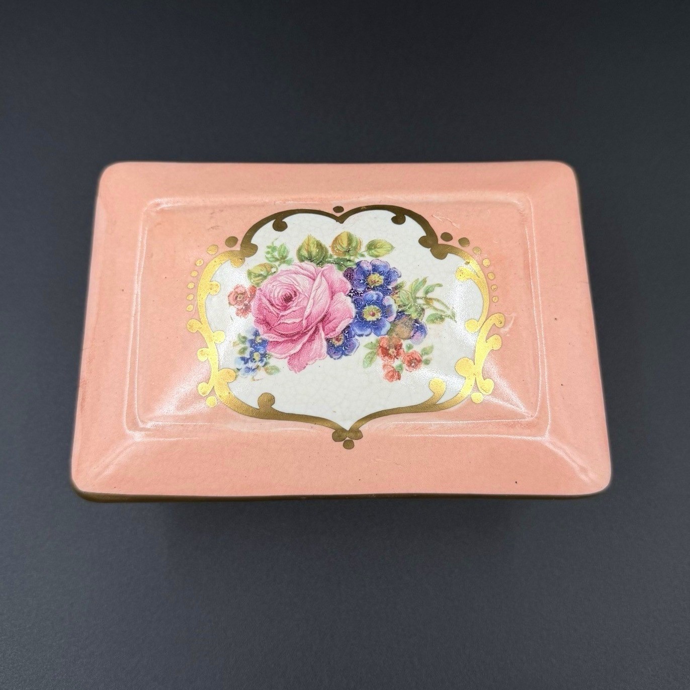 Vintage Limoges Hand Painted Porcelain Trinket Box Pink Floral Gold 5\ Vintage Limoges Hand Painted Porcelain Trinket Box Pink Floral Gold 5\