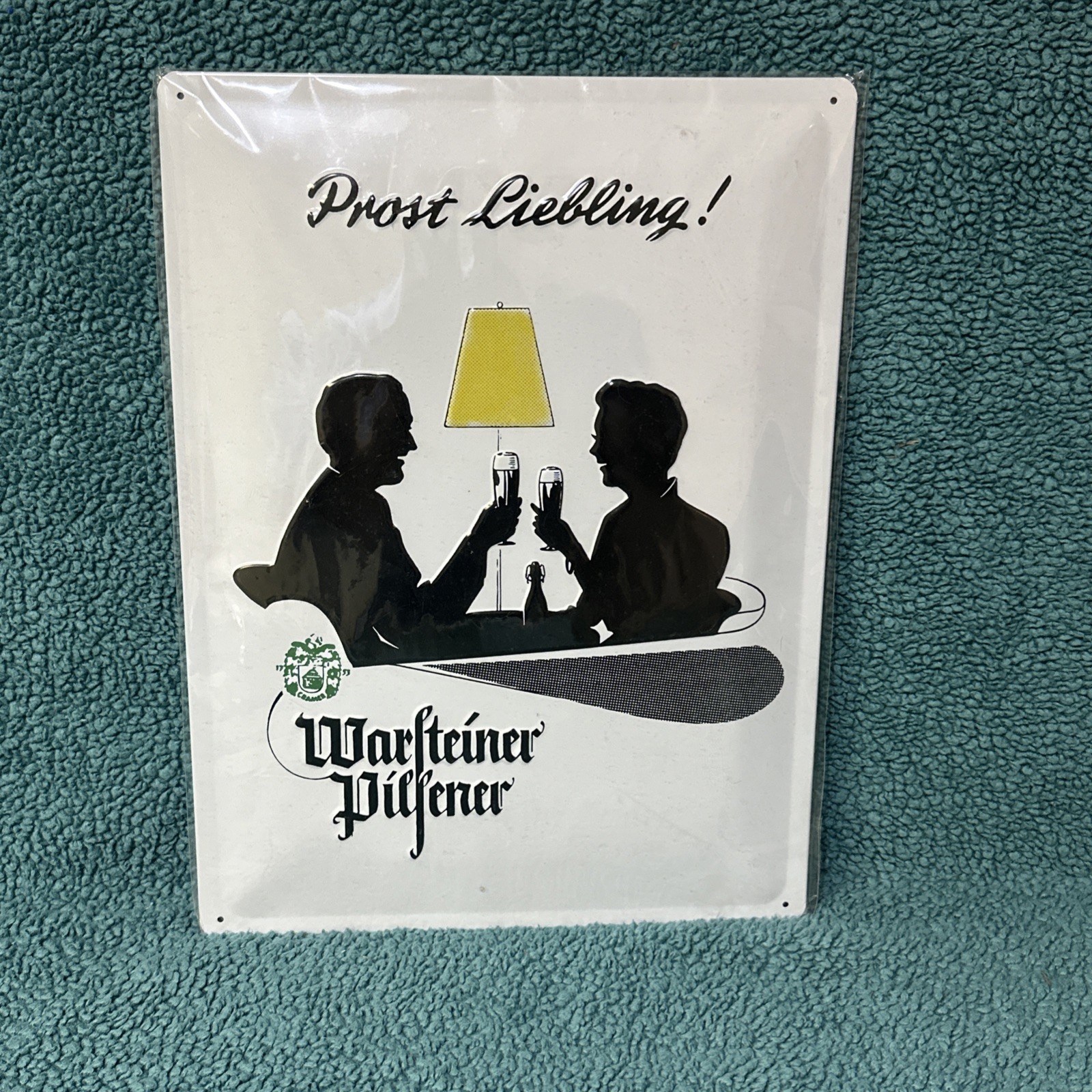 Warsteiner Pilsener German Beer Tin Metal Sign Embossed “Cheers Darling” 12”x16”
