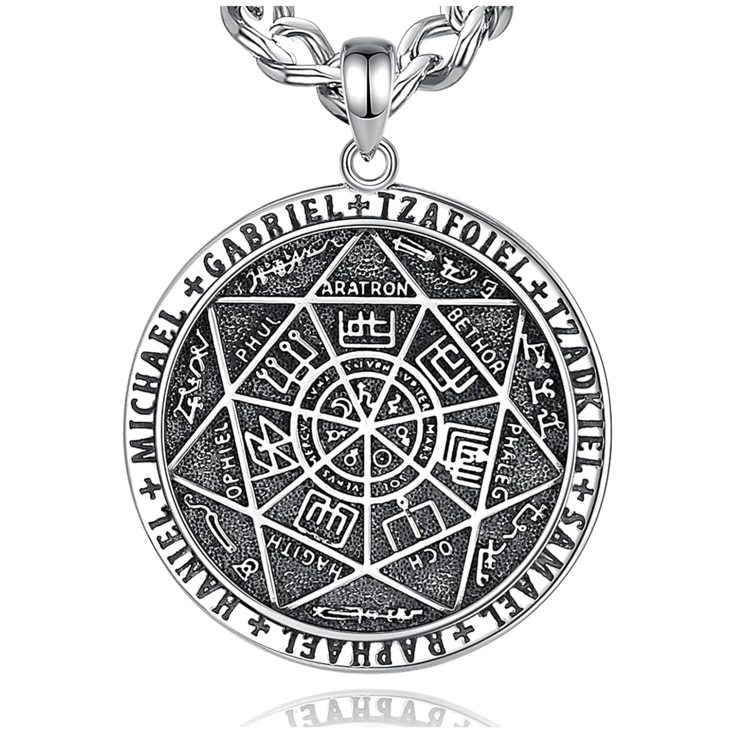 925 Sterling Silver Seal of Seven Archangels Pendant Necklace - 24\