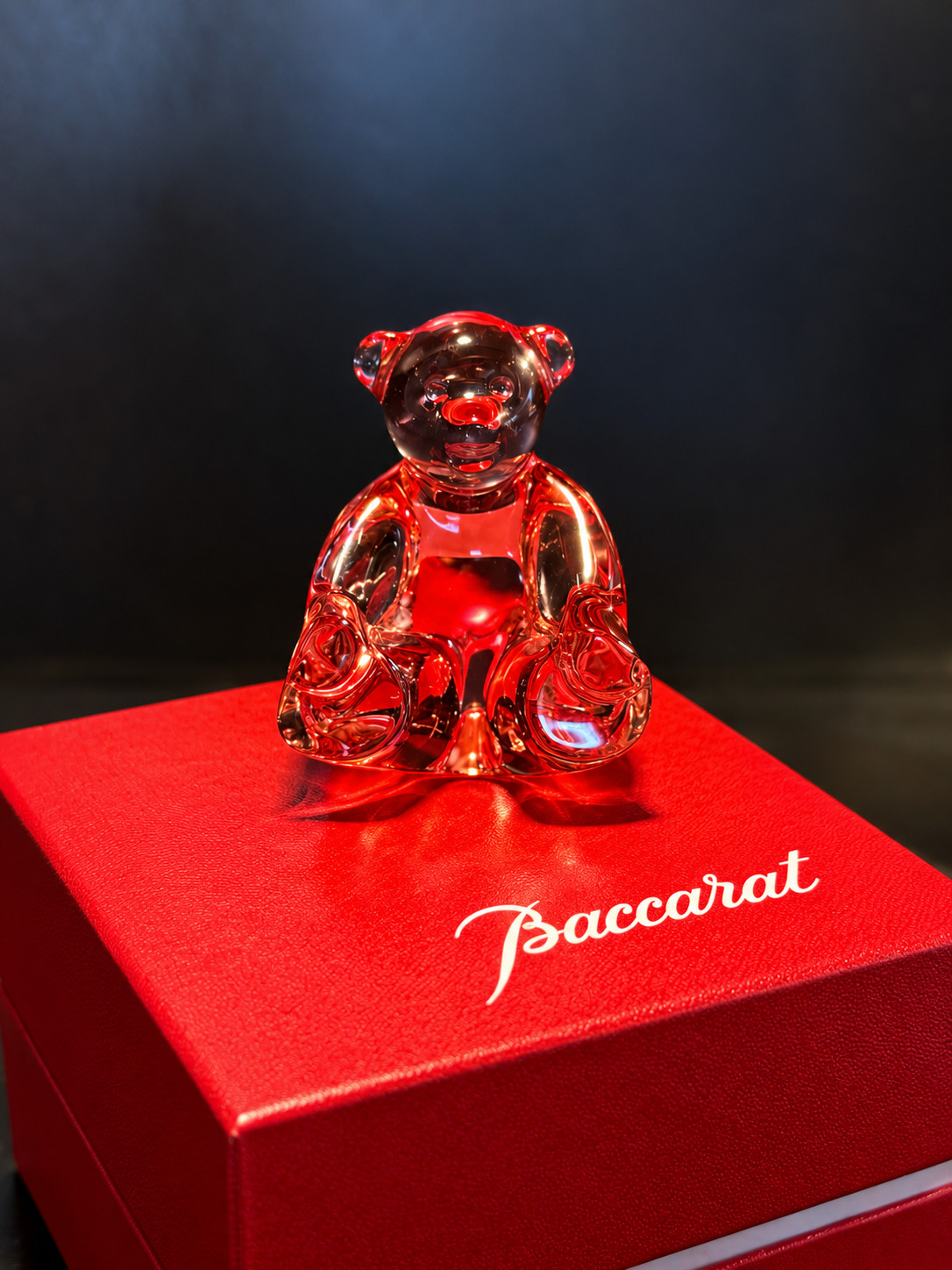 Baccarat Teddy Bear Spinning Figurine Pink Rose Crystal Original Box 2101176 Baccarat Teddy Bear Spinning Figurine Pink Rose Crystal Original Box 2101176