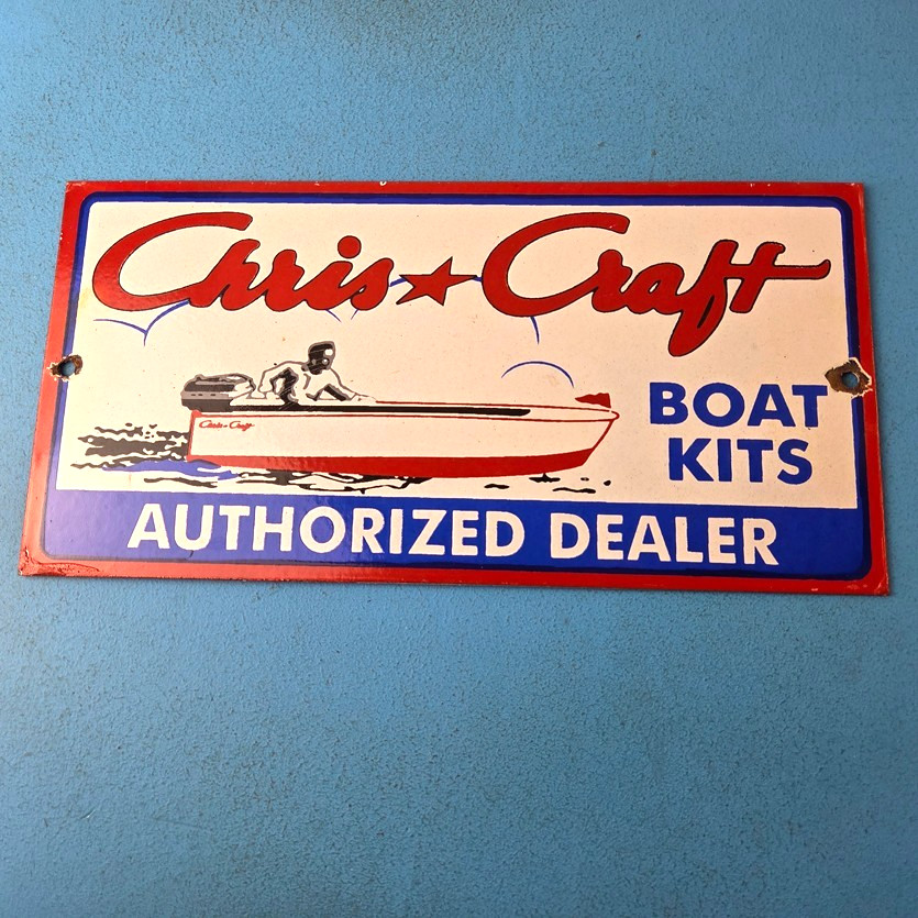 Vintage Chris Craft Sign - Motor Boats Porcelain Gas Pump Plate Dealer Sign