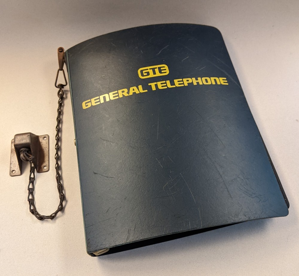 Vintage GTE General Telephone Phonebook Cover for Payphone - metal chain