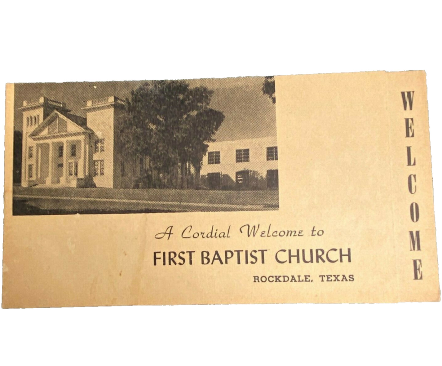 First Baptist Church Rockdale Texas Welcome Service Card  Cordial Photo Vintage