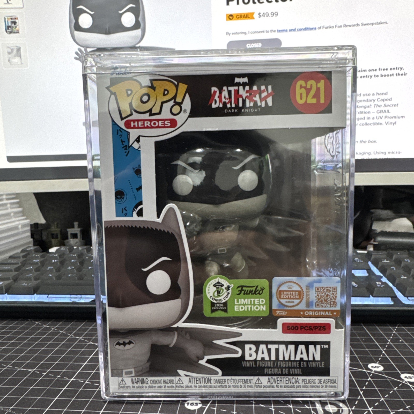 Funko Pop Batman Dark Knight (Bat-Manga) ECCC Black & White #621 Grail LE 500