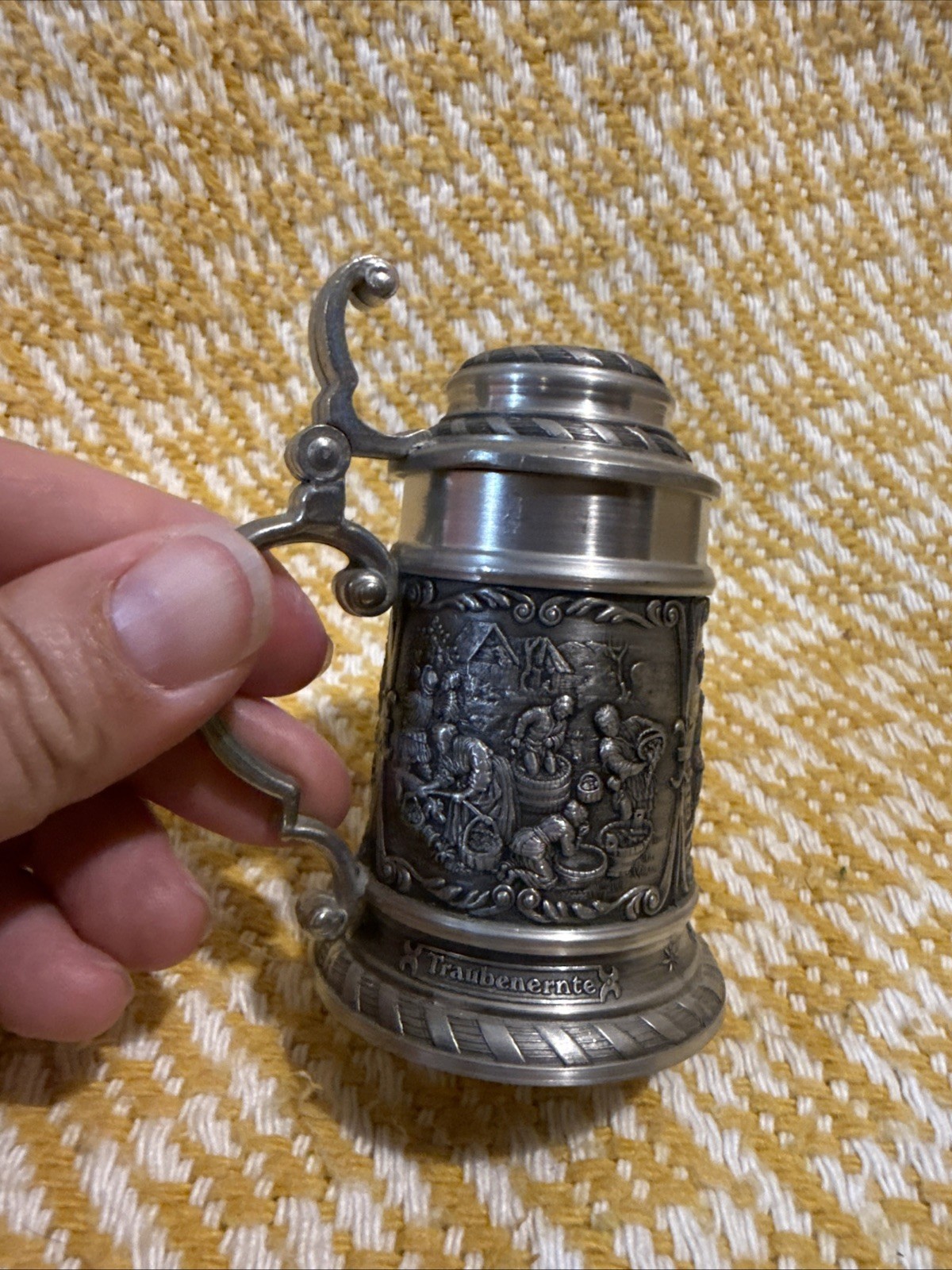 Vintage SKS Zinn 95% West German Pewter Beer Stein~ 3” Lid •3 Decorative Scenes