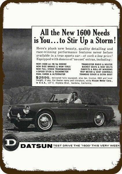 1965 DATSUN 1600 Convertible Car Vintage-Look-Edge DECORATIVE REPLICA METAL SIGN