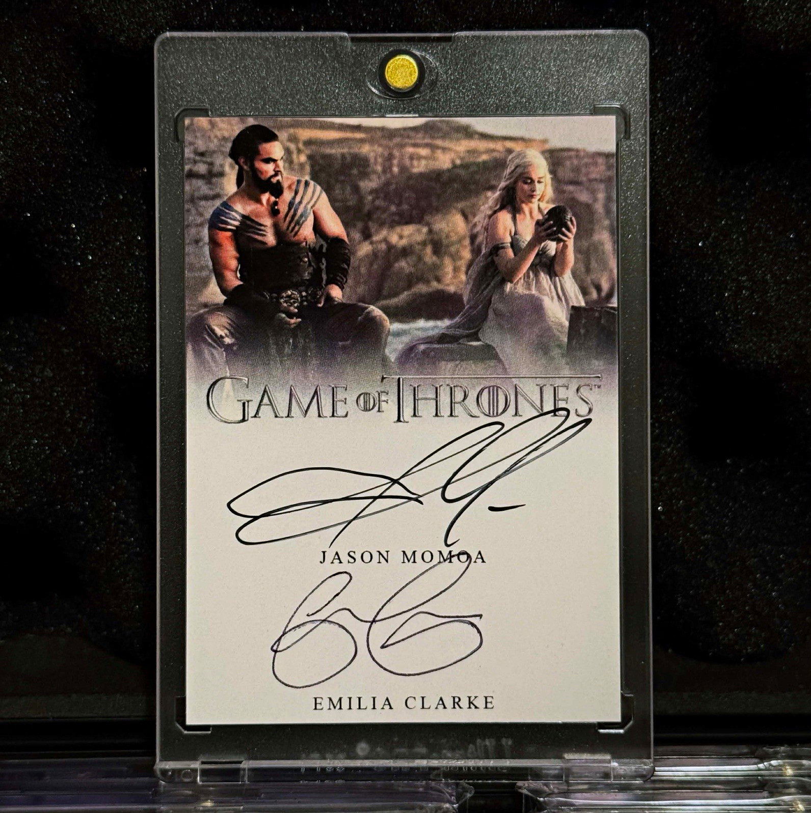 Game Of Thrones Custom Dual Autograph Hard Signed Jason Momoa Emilia Clarke  1/1
