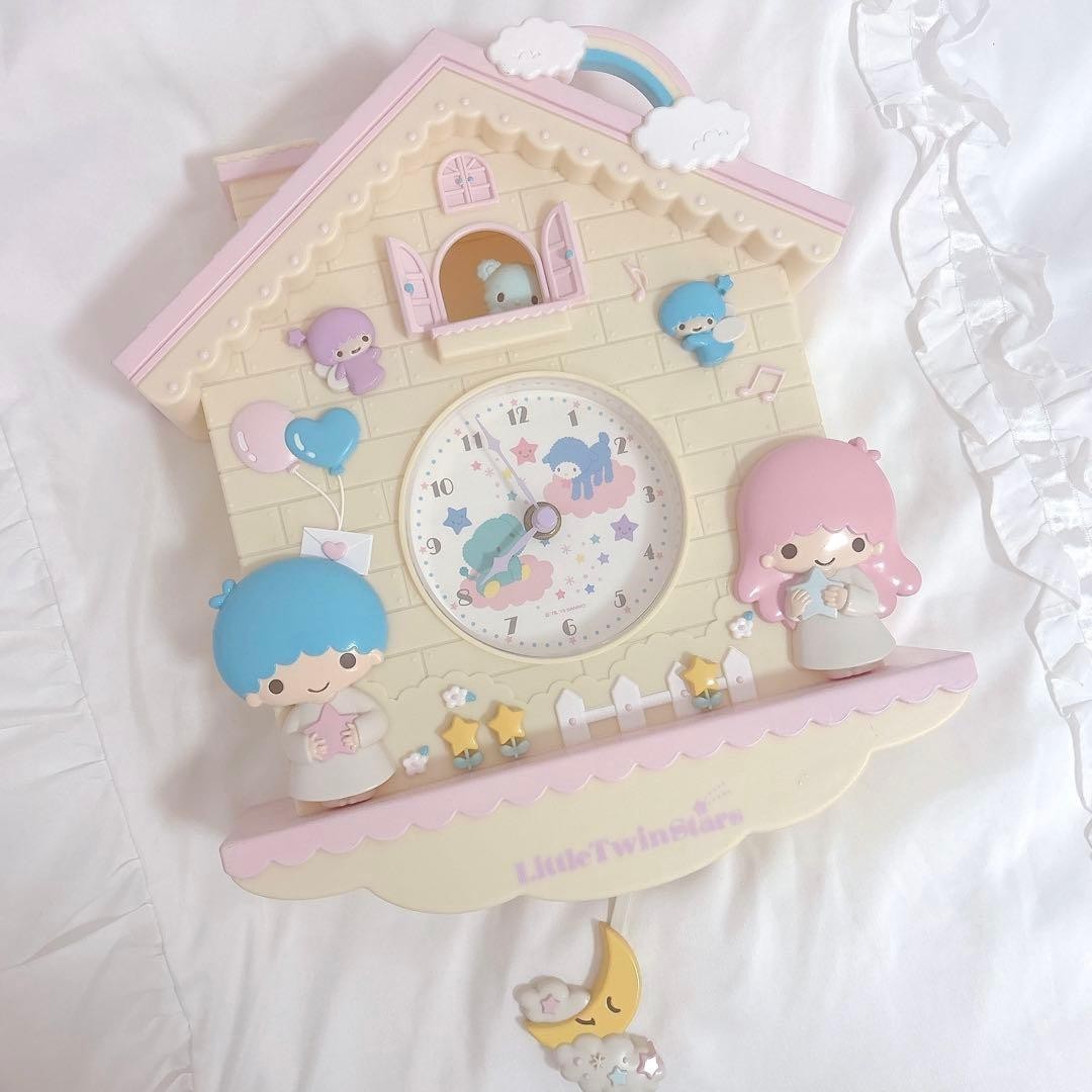 RARE retro Sanrio Little Twin Stars Kikirara Pendulum Wall Clock 2015 Vintage