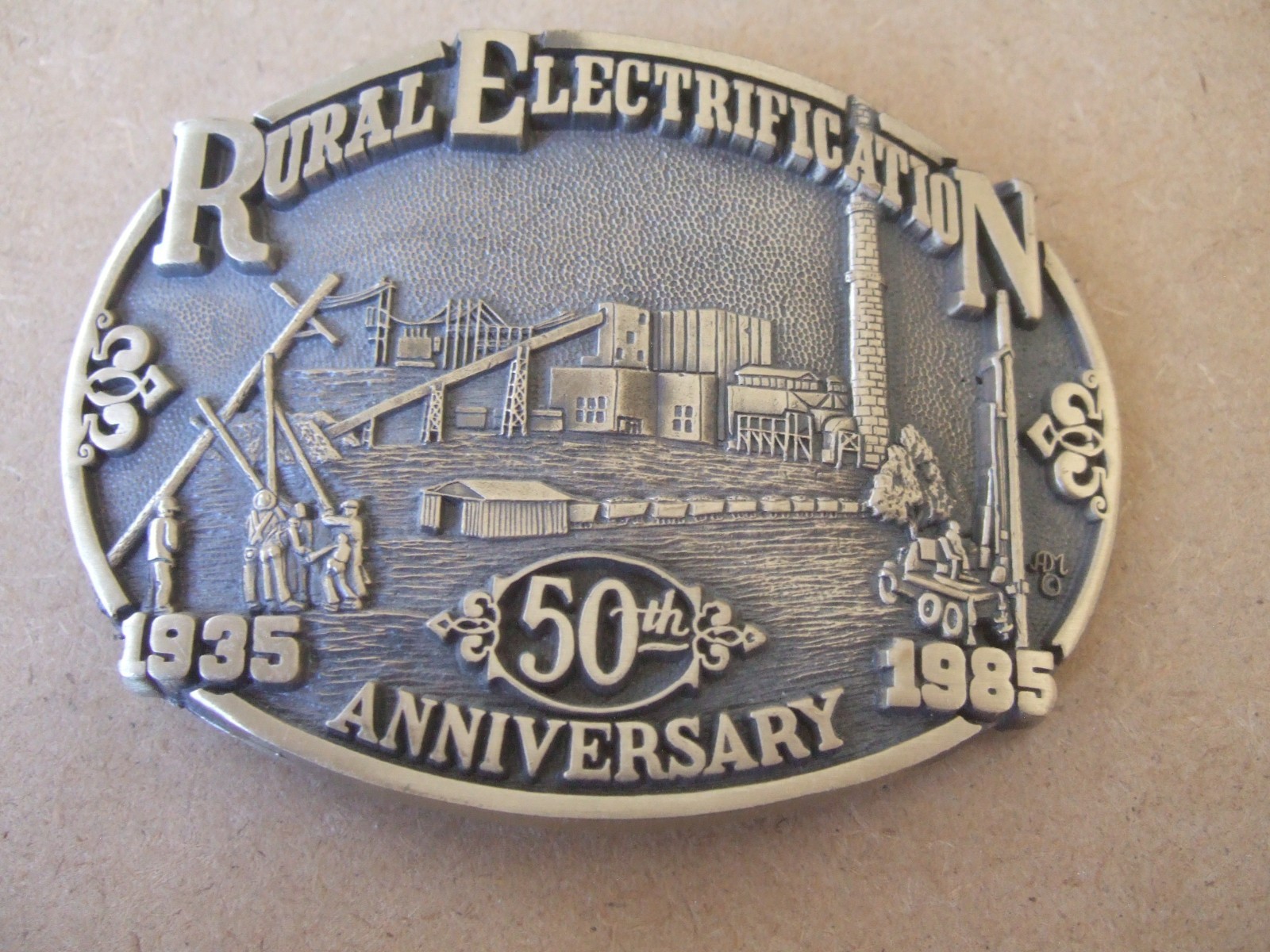 VINTAGE  RURAL ELECTRIFICATION 50th ANNIVERSRY COLLECTORS BELT BUCKLE  #1234