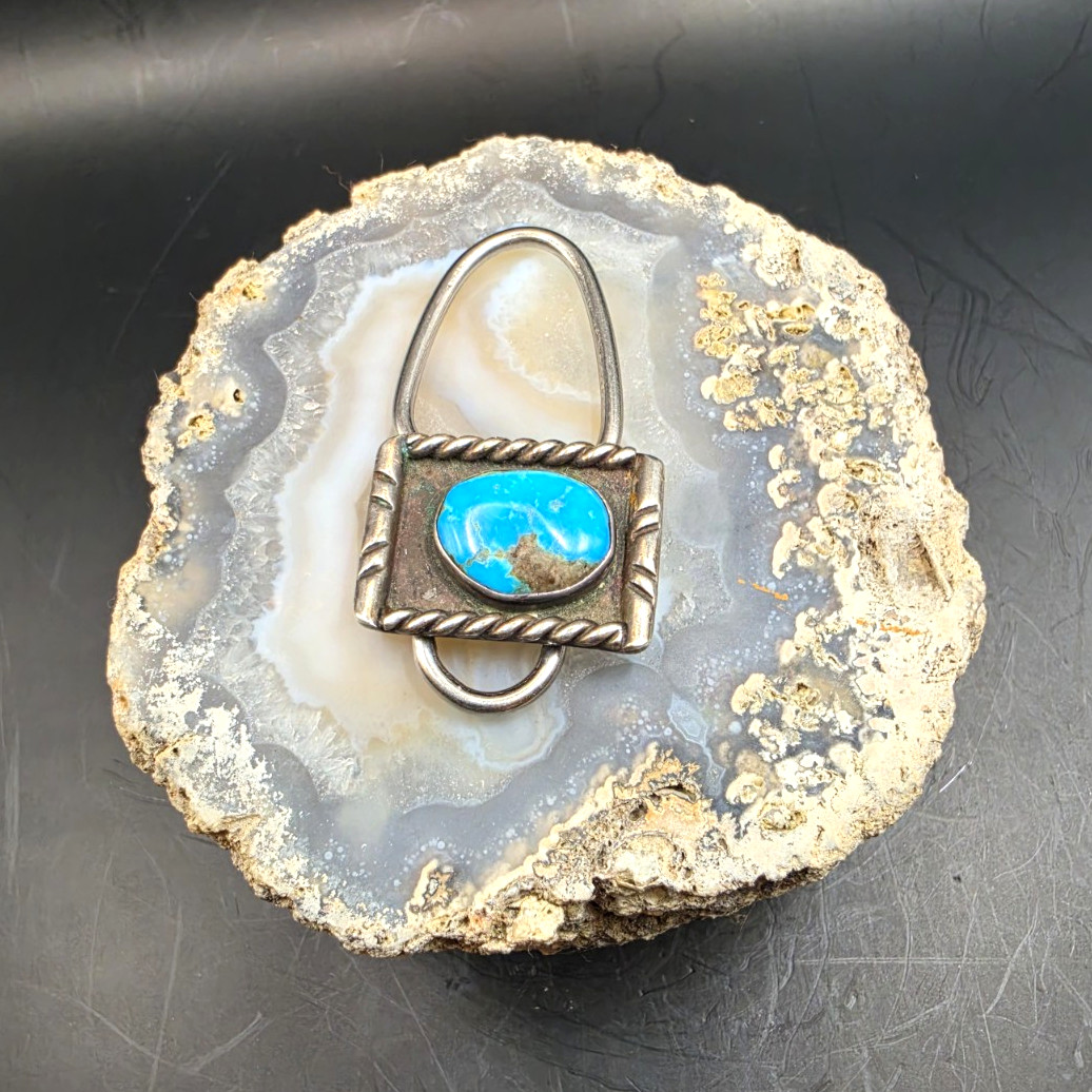 South Western Bennet Signed Sterling Silver And Turquoise Key Chain.