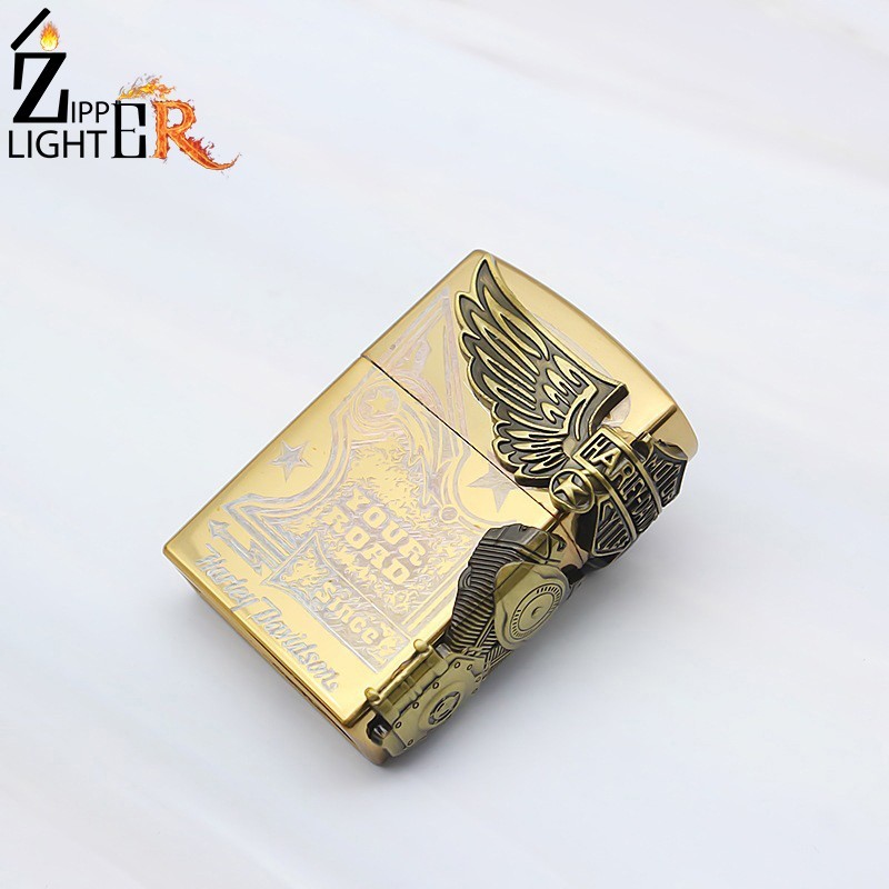 Premium Gold Harley Stylish Classic Lighter Windproof Cigar Retro Pocket Lighter
