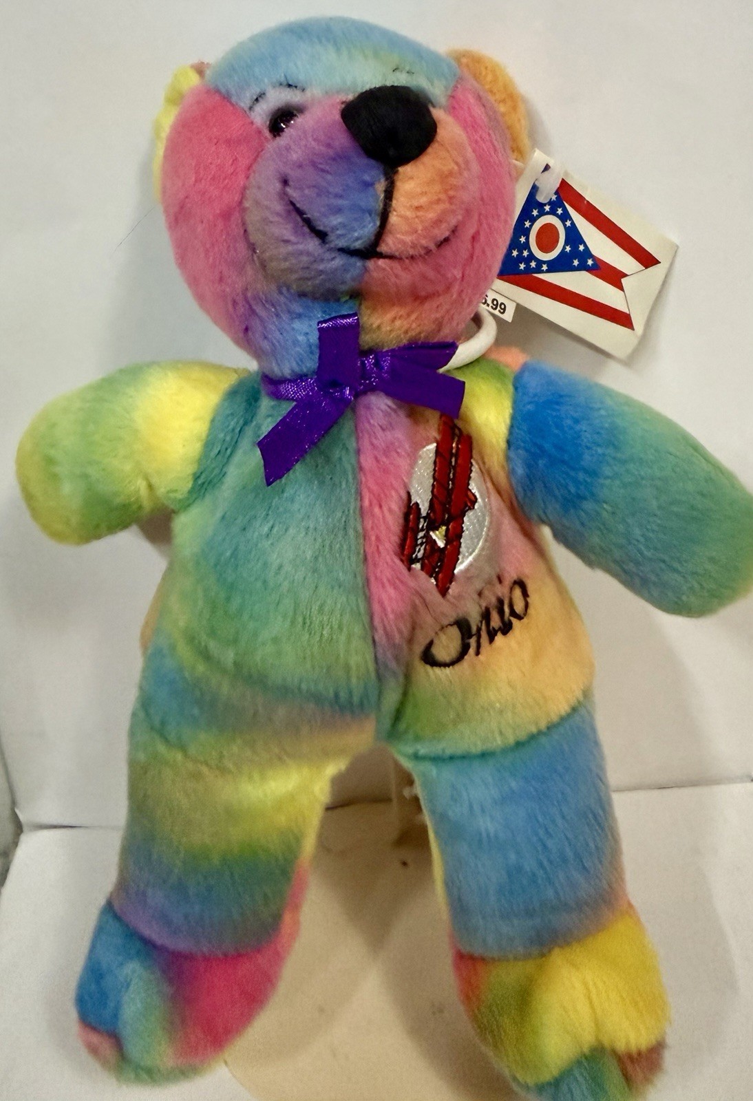 Symbolz Vintage 8” Ohio Buckeye State Tie Dye Beanie Baby Bear New NWT Rare HTF