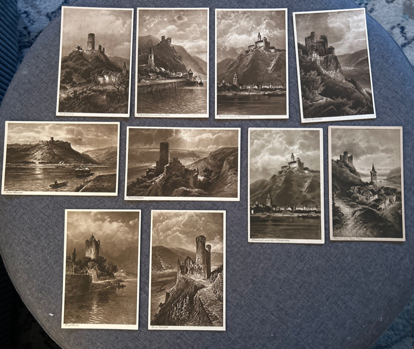 Set of 10 postcards- Eugene Isabey, Rhine, Eltville castle
