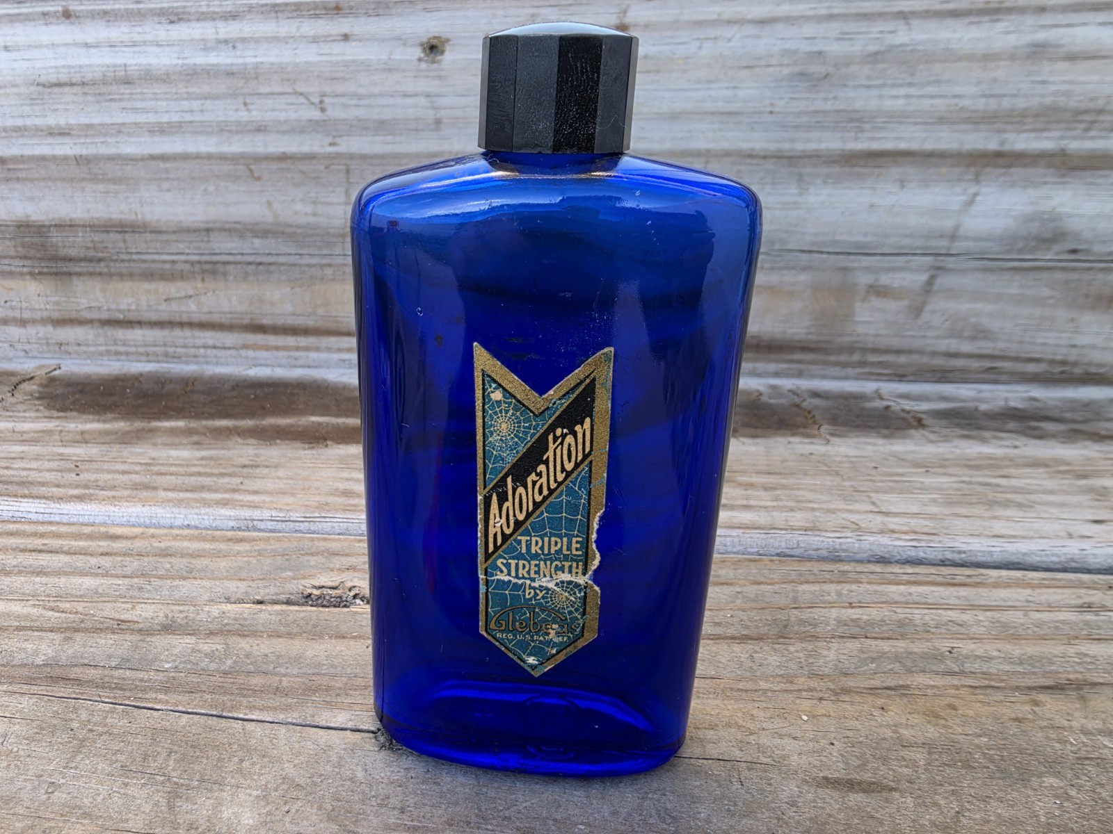 Rare Antique 1920s Art Deco Glebeas Adoration Cobalt Blue Glass Perfume Bottle