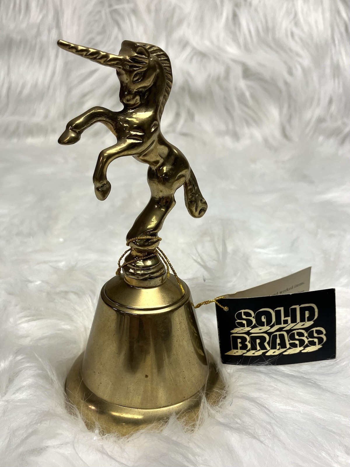 Vintage Solid Brass Rearing Unicorn Dinner Hand Bell Mythical Fantasy Decor 6\